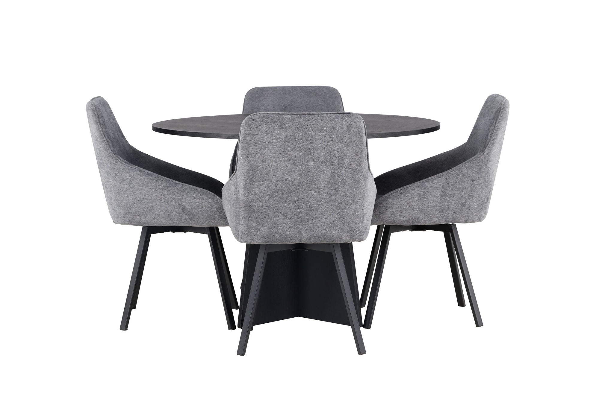 Venture Home Bootcut rund spisebord - Black / Black Fanéer +Rosie Spisebordsstol - Black / Dark grey Fabric _4