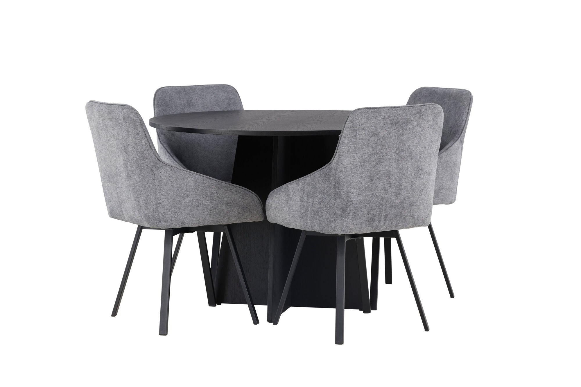 Venture Home Bootcut rund spisebord - Black / Black Fanéer +Rosie Spisebordsstol - Black / Dark grey Fabric _4