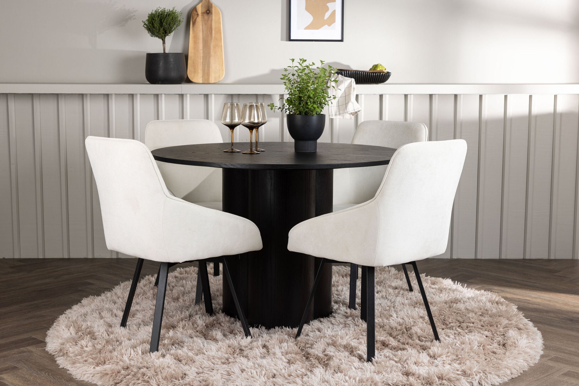 Venture Home Olivia spisebord - Black / Black Veneer +Rosie Spisebordsstol - Black / Beige Fabric _4