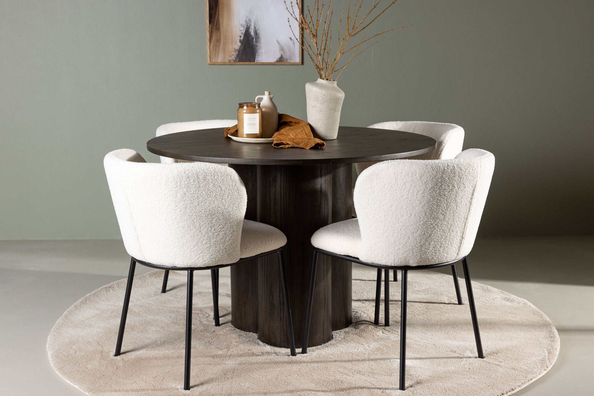 Venture Home Olivia spisebord - Mocca / Mocca Veneer +Edina Spisebordsstol - Black / White Boucle _4