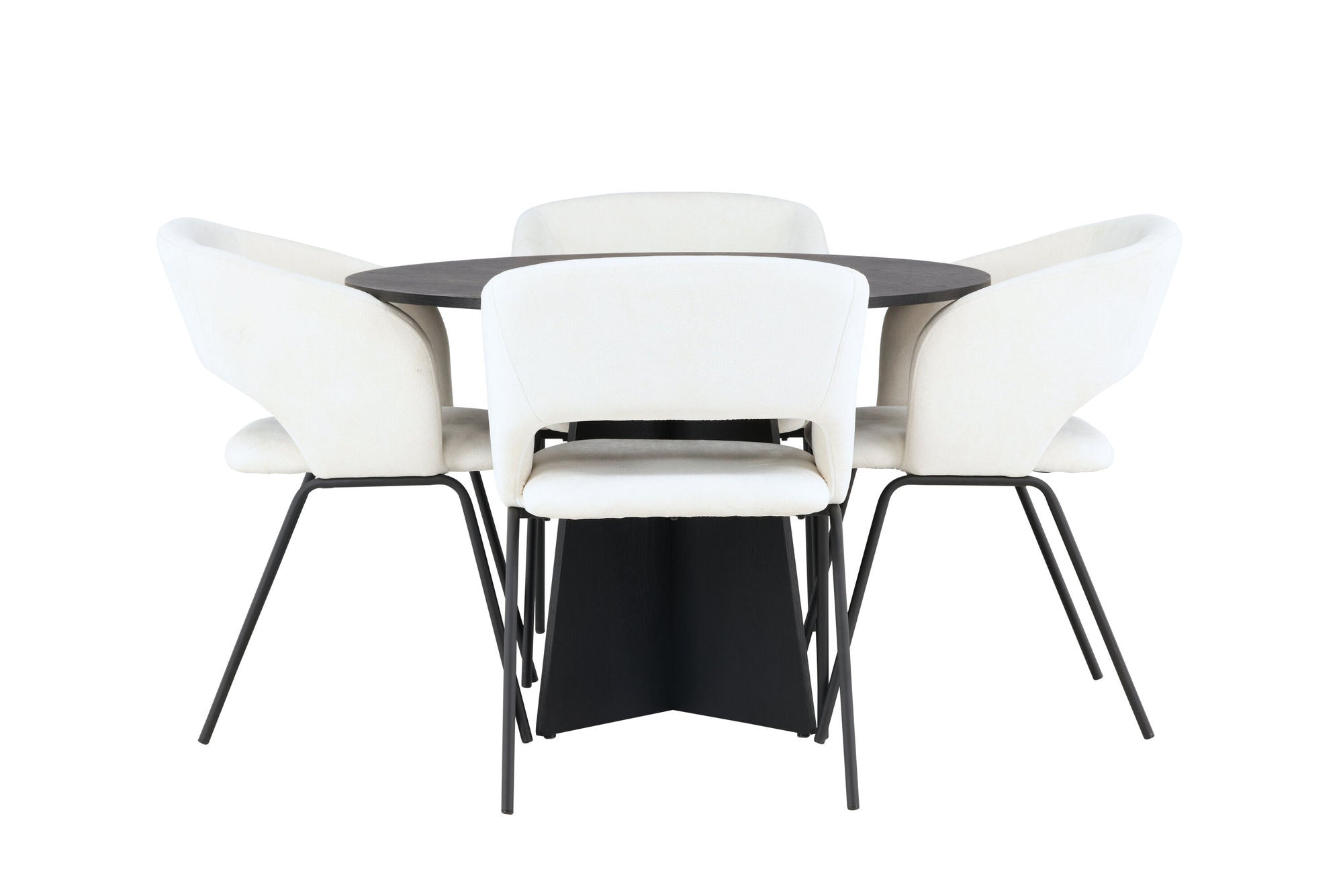 Venture Home Bootcut rund spisebord - Black / Black Fanéer +Day Spisebordsstol - Matte black / White Linen _4