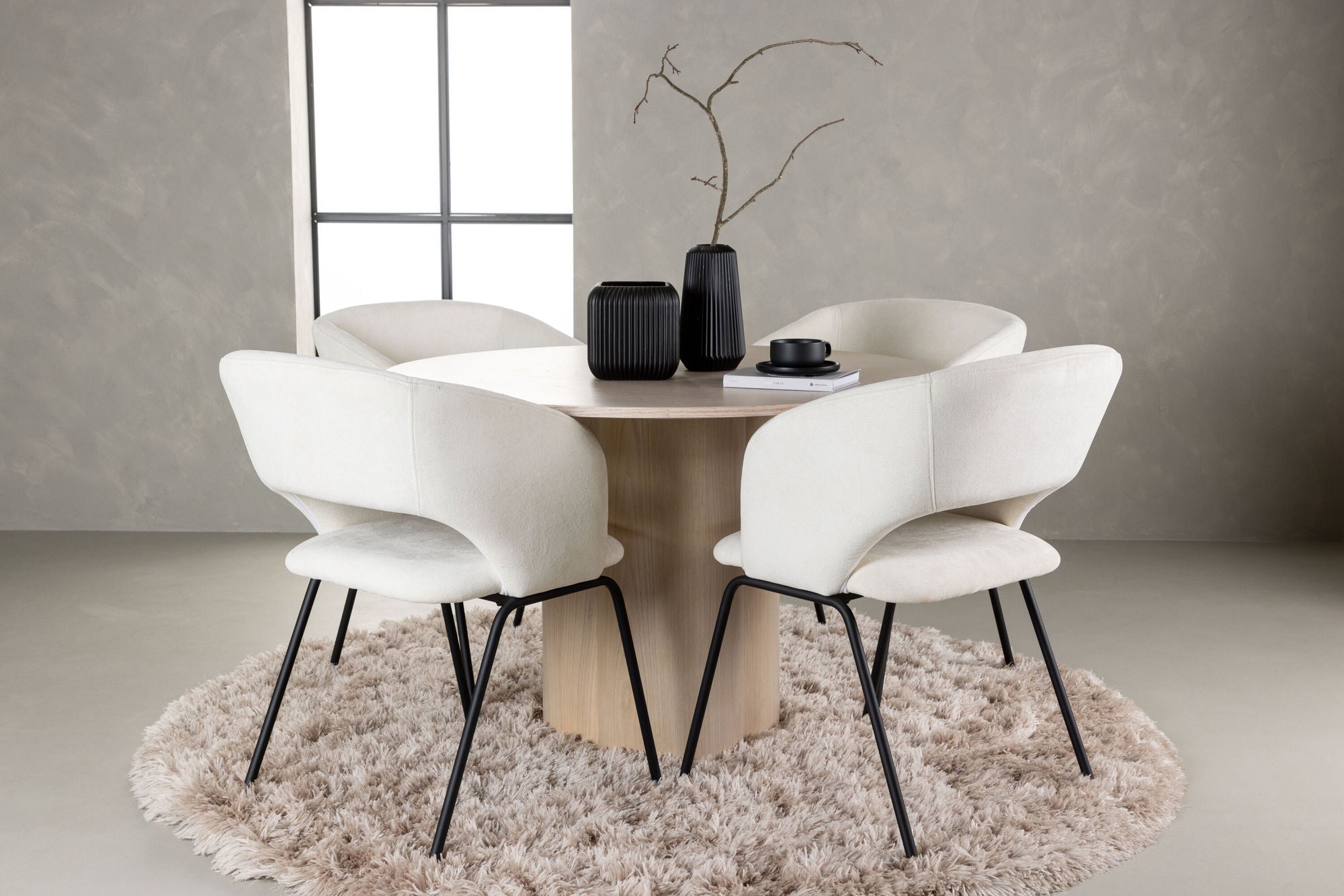 Venture Home Olivia spisebord - White Wash Veneer +Day Spisebordsstol - Matte black / White Linen _4