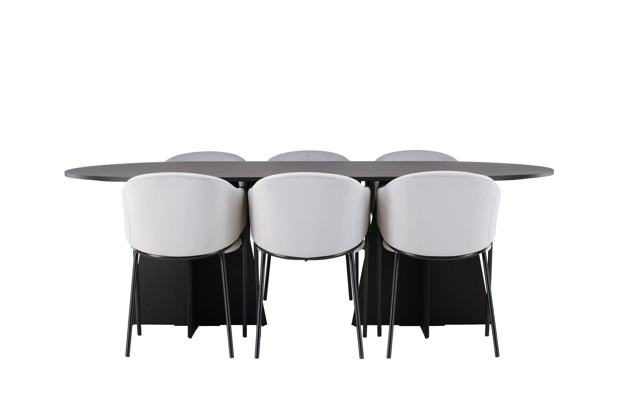 Venture Home Bootcut Oval spisebord - Black / Black Fanéer +Evelina Spisebordsstol - Black / Light grey Velvet _6