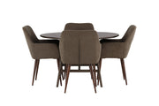 Venture Home Kaseidon spisebord - rund - Rubberwood / Dark Brown MDF +Tomorrow Spisebordsstol - Dark walnut / Dark grey/Brown Fabric _4