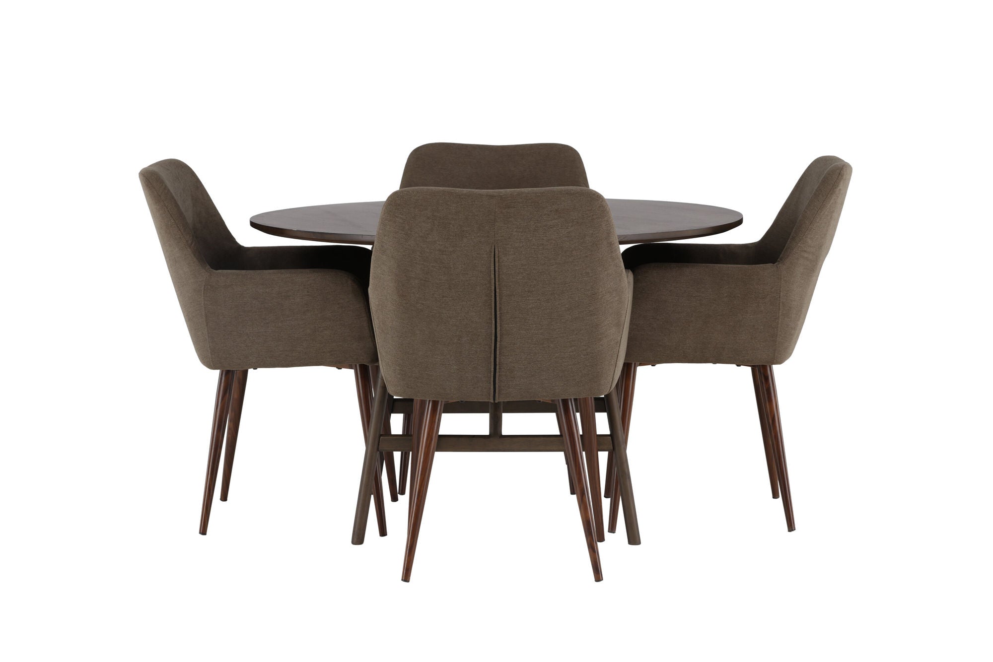 Venture Home Kaseidon spisebord - rund - Rubberwood / Dark Brown MDF +Tomorrow Spisebordsstol - Dark walnut / Dark grey/Brown Fabric _4