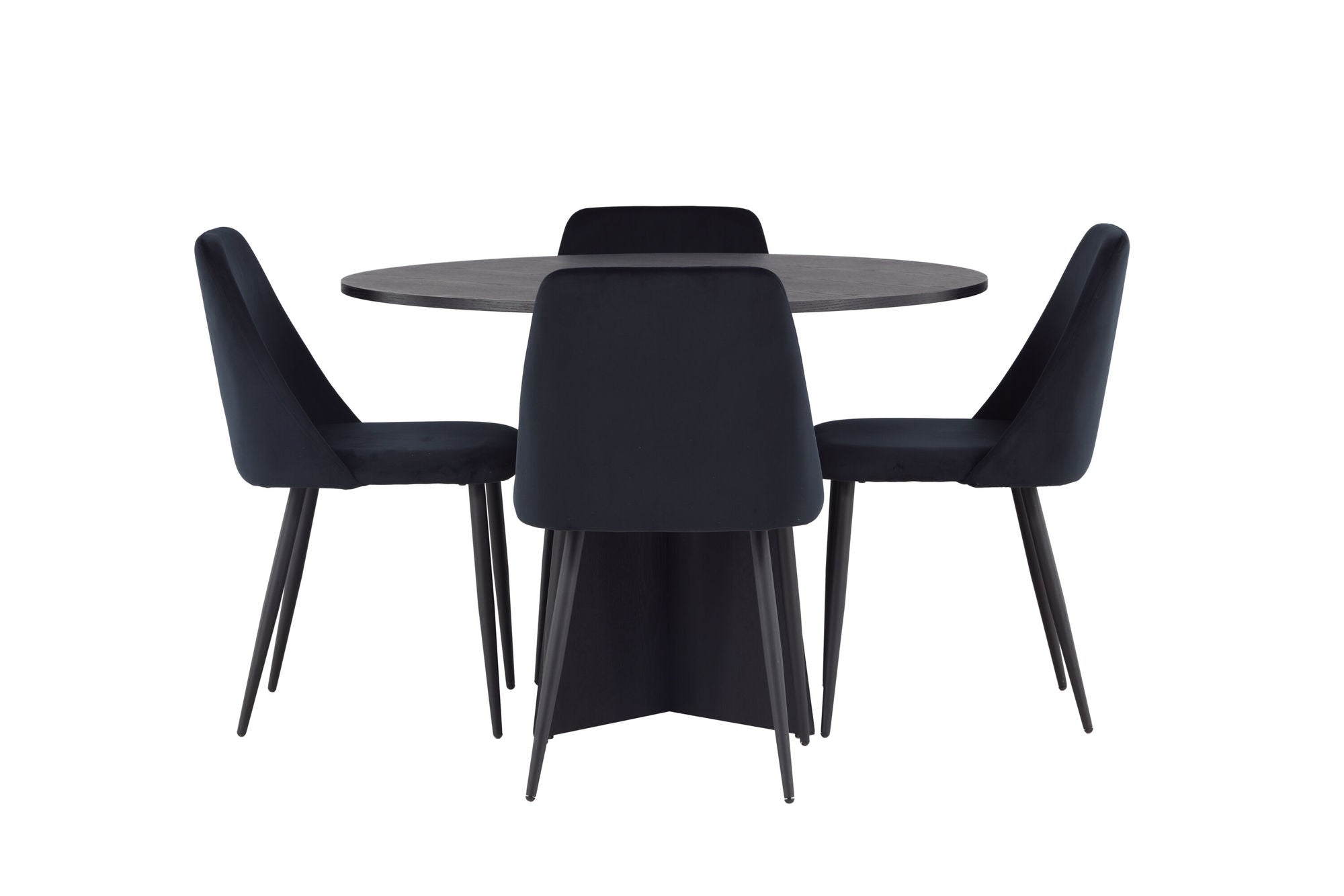 Venture Home Bootcut rund spisebord - Black / Black Fanéer +Night Spisebordsstol - Black / Black Velvet _4