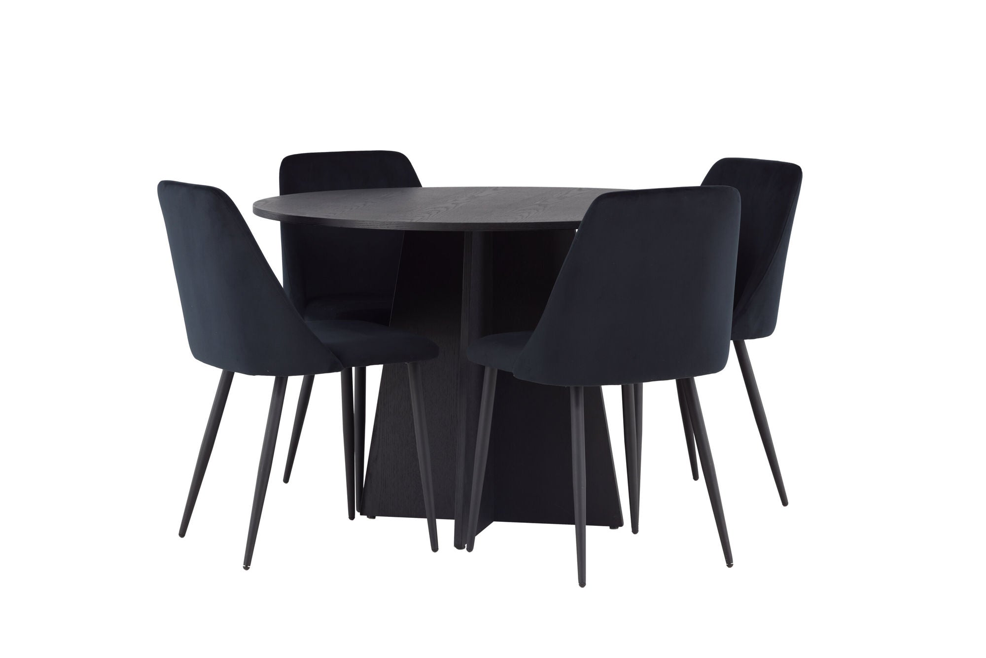 Venture Home Bootcut rund spisebord - Black / Black Fanéer +Night Spisebordsstol - Black / Black Velvet _4