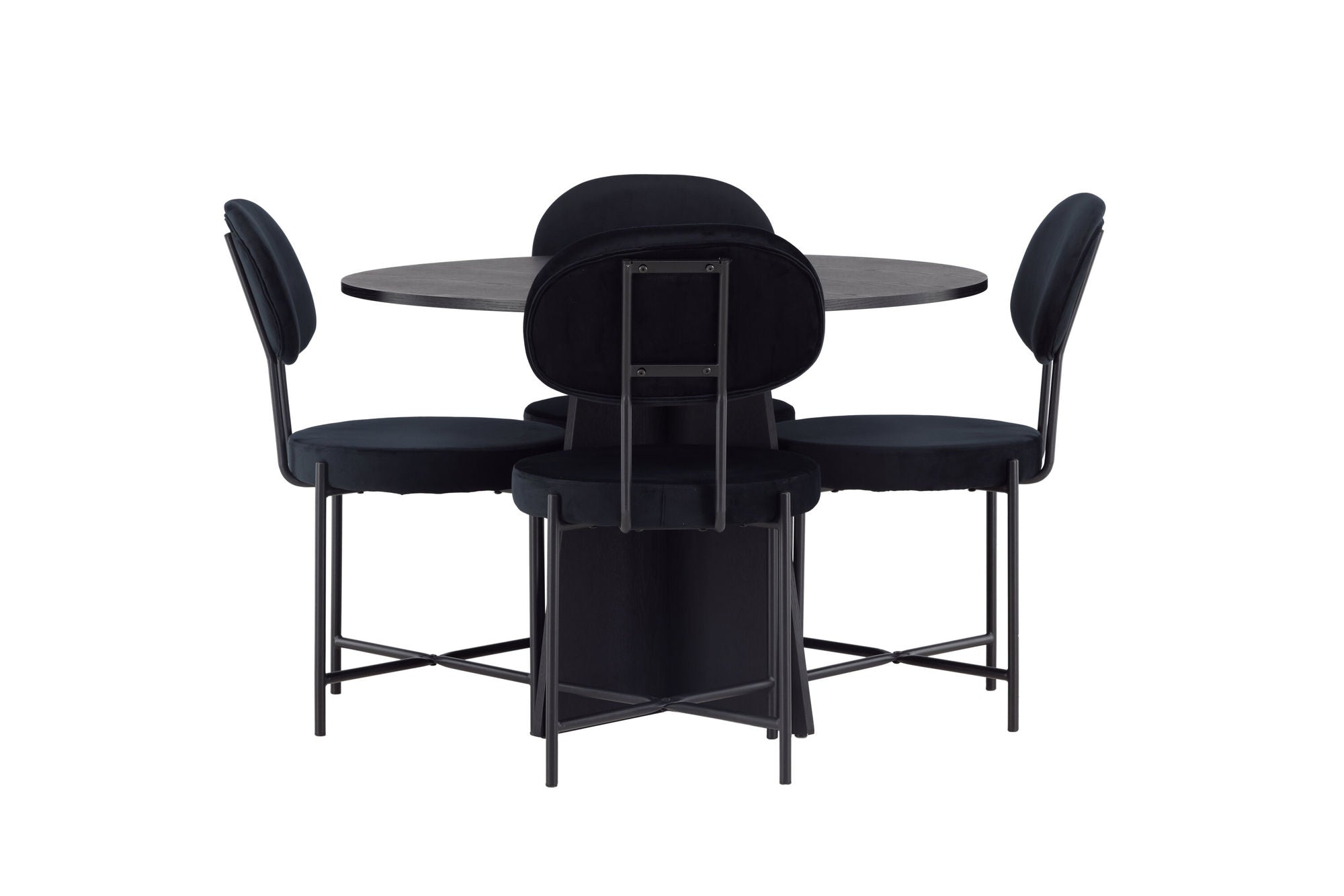 Venture Home Bootcut rund spisebord - Black / Black Fanéer +Stella Spisebordsstol - Black / Black Velvet _4