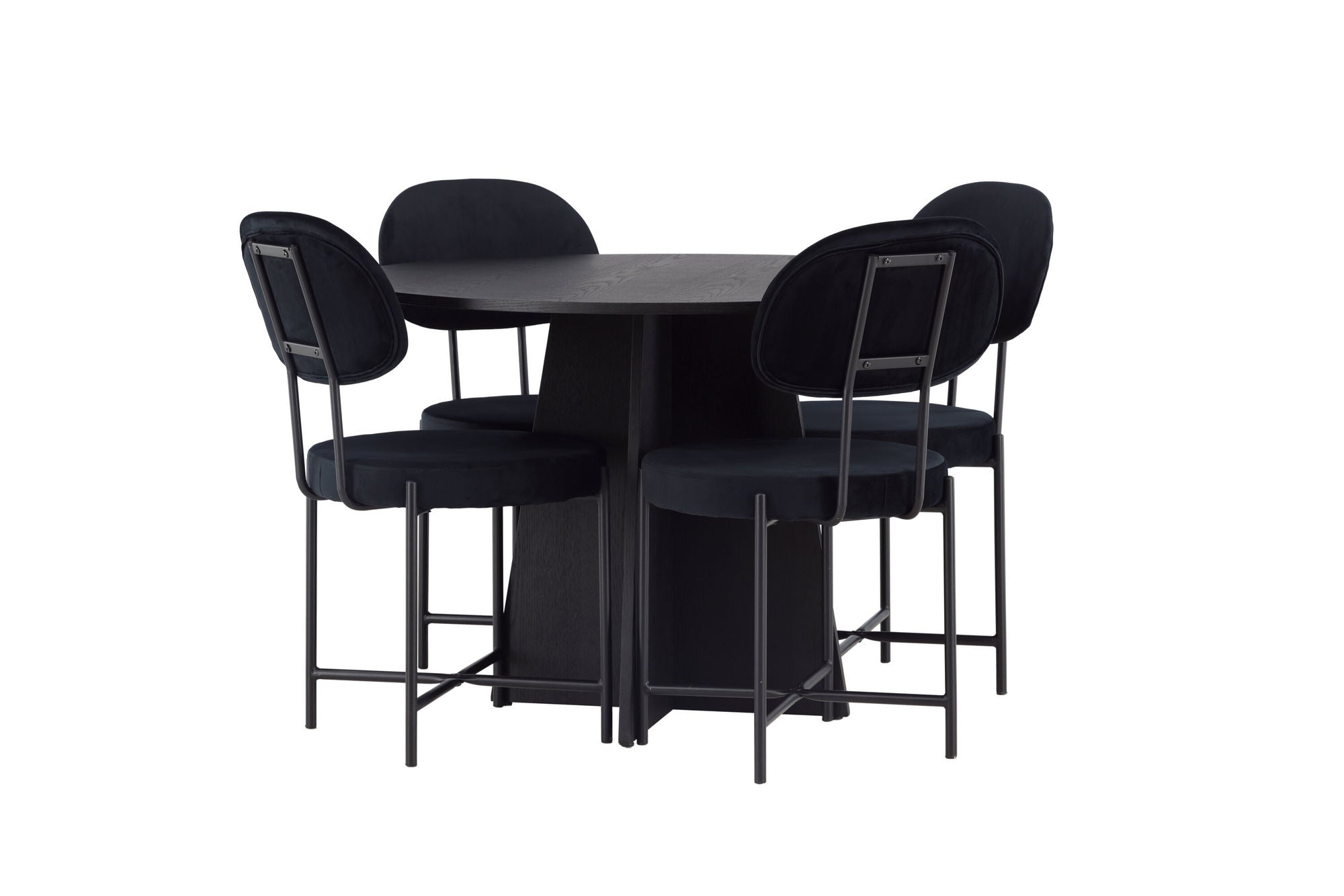 Venture Home Bootcut rund spisebord - Black / Black Fanéer +Stella Spisebordsstol - Black / Black Velvet _4