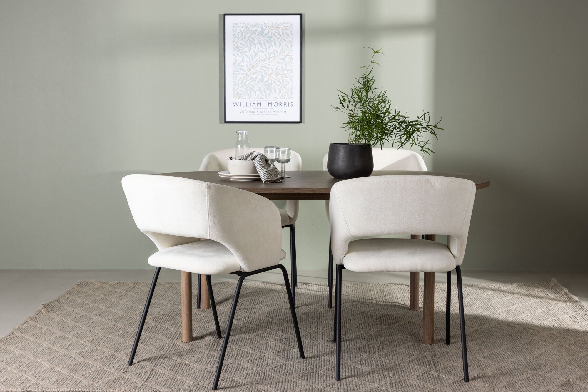 Venture Home Andy spisebord 180*75 - Natural / Natural MDF +Day Spisebordsstol - Matte black / White Linen _4