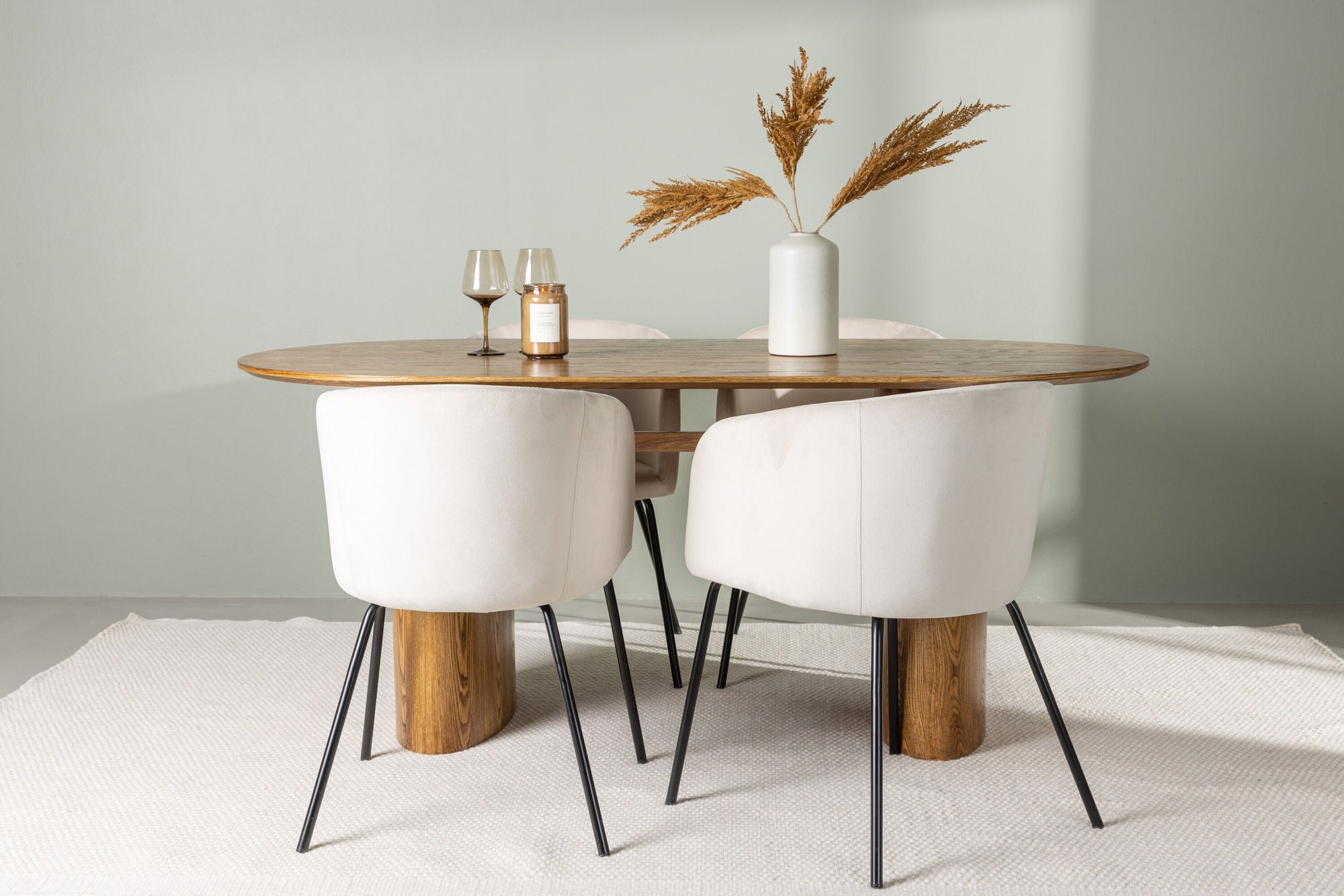 Venture Home Isolde spisebord 140*75 - Nature / Nature MDF +Berit stol - Black / Beige Velvet _4