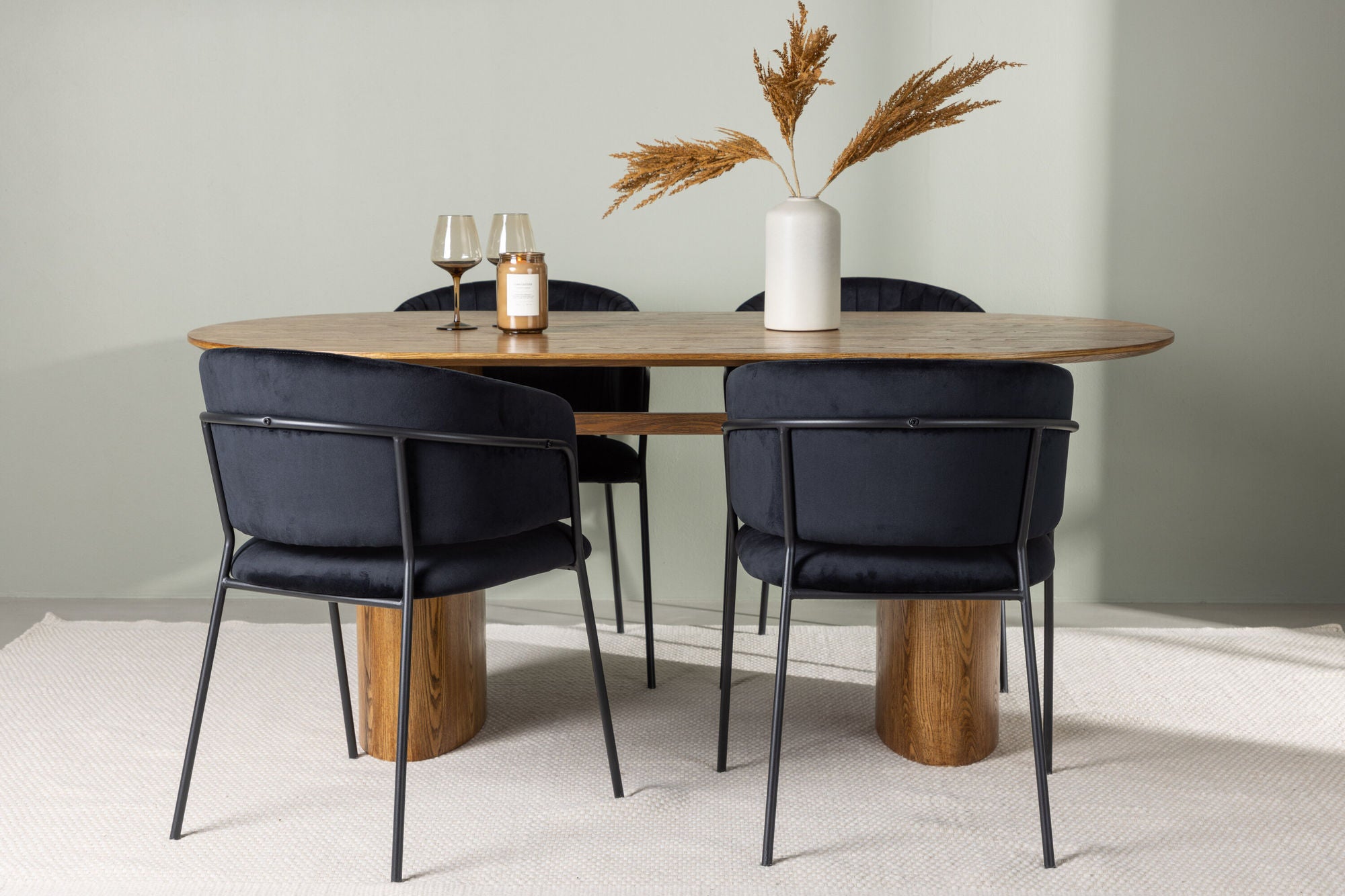 Venture Home Isolde spisebord 140*75 - Nature / Nature MDF +Selma Spisebordsstol - Black / Black Velvet _4