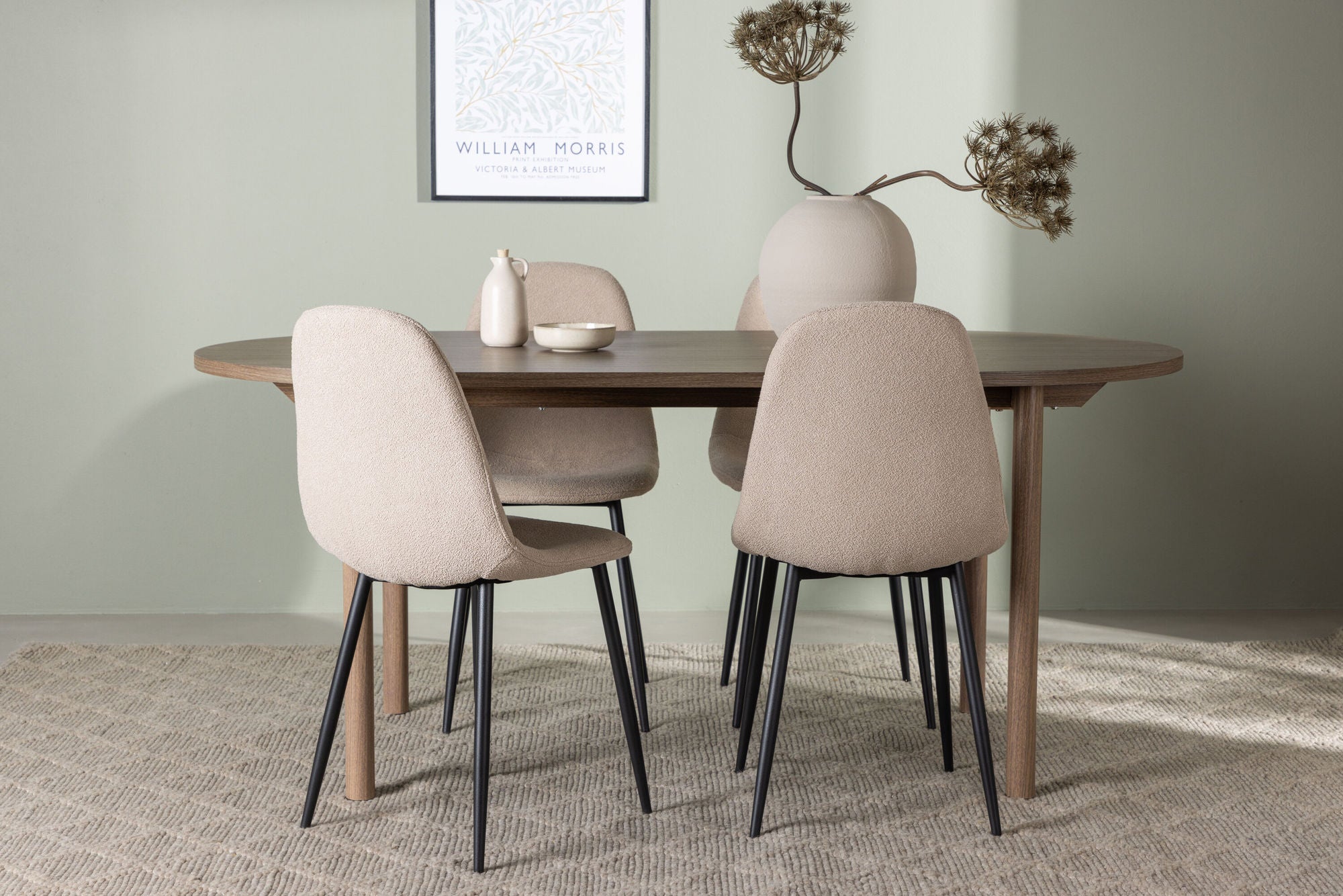 Venture Home Andy spisebord 180*75 - Natural / Natural MDF +Polar Spisebordsstol - Black / Beige Boucle _4