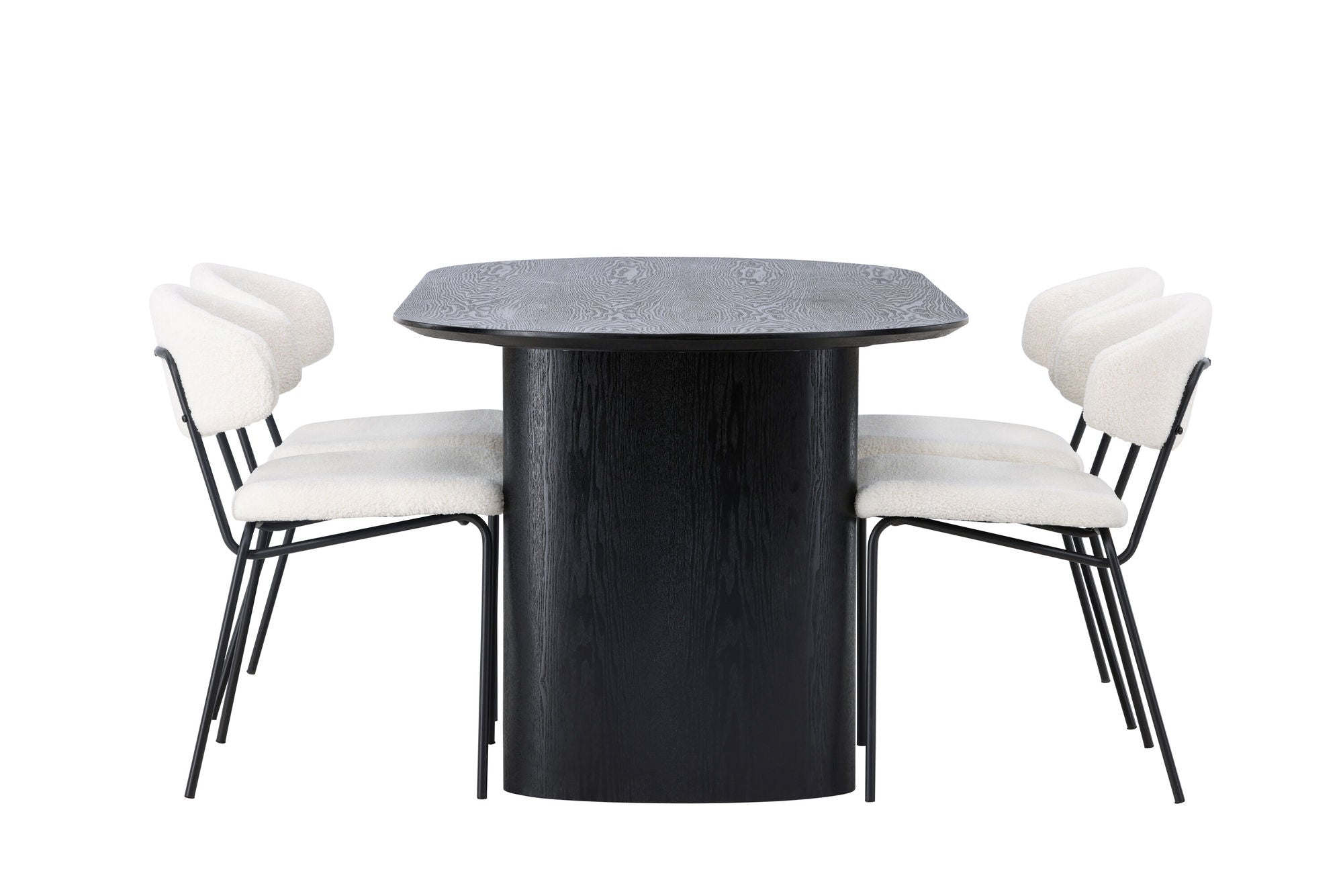 Venture Home Isolde spisebord 180*75 - Black / Black MDF +Chico Spisebordsstol - Black / White Boucle _4