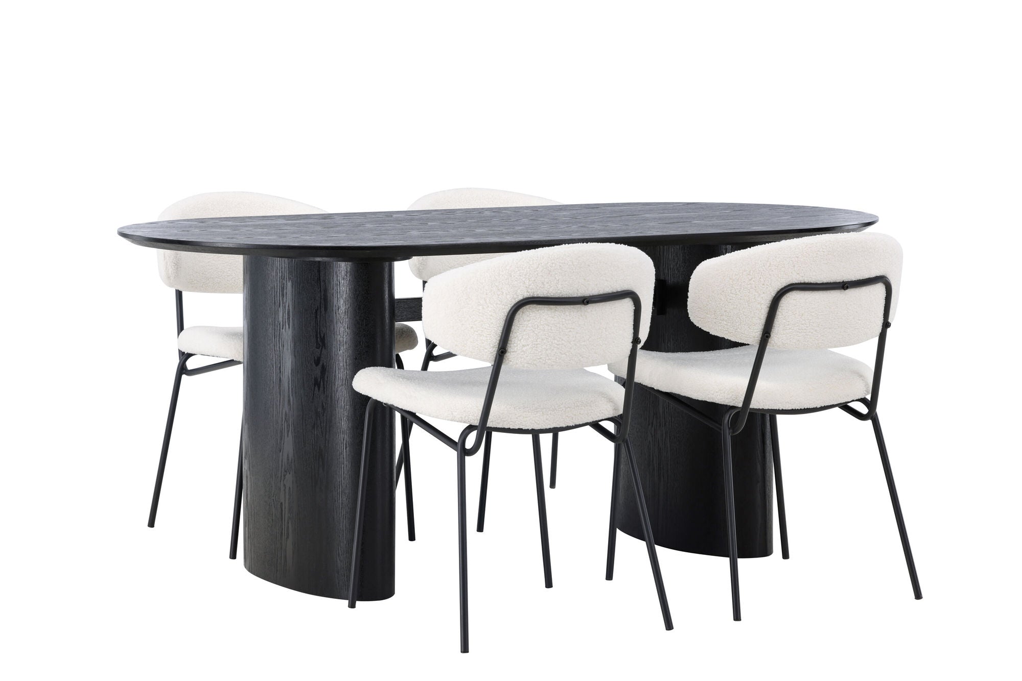 Venture Home Isolde spisebord 180*75 - Black / Black MDF +Chico Spisebordsstol - Black / White Boucle _4
