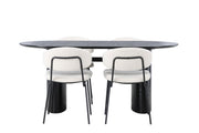 Venture Home Isolde spisebord 180*75 - Black / Black MDF +Chico Spisebordsstol - Black / White Boucle _4