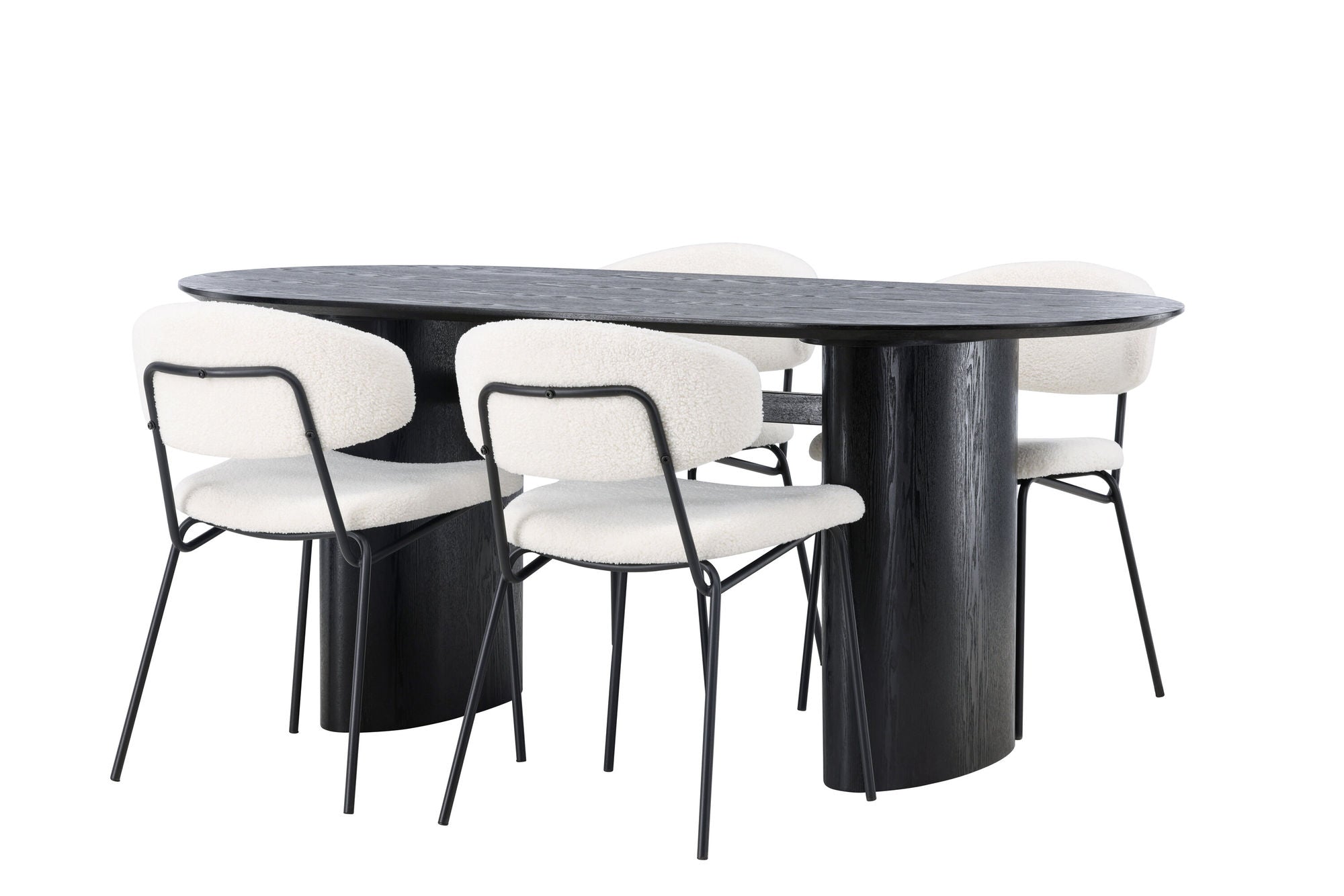 Venture Home Isolde spisebord 180*75 - Black / Black MDF +Chico Spisebordsstol - Black / White Boucle _4