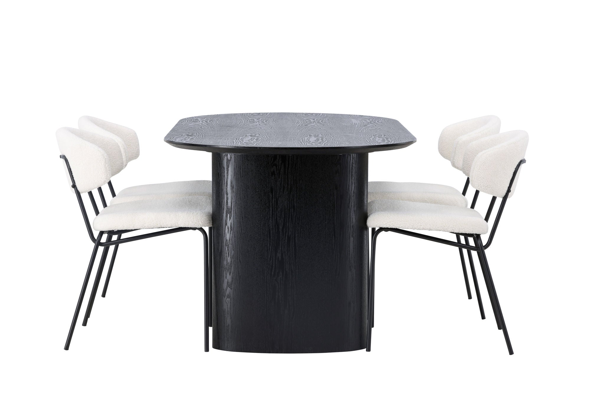Venture Home Isolde spisebord 180*75 - Black / Black MDF +Chico Spisebordsstol - Black / White Boucle _4