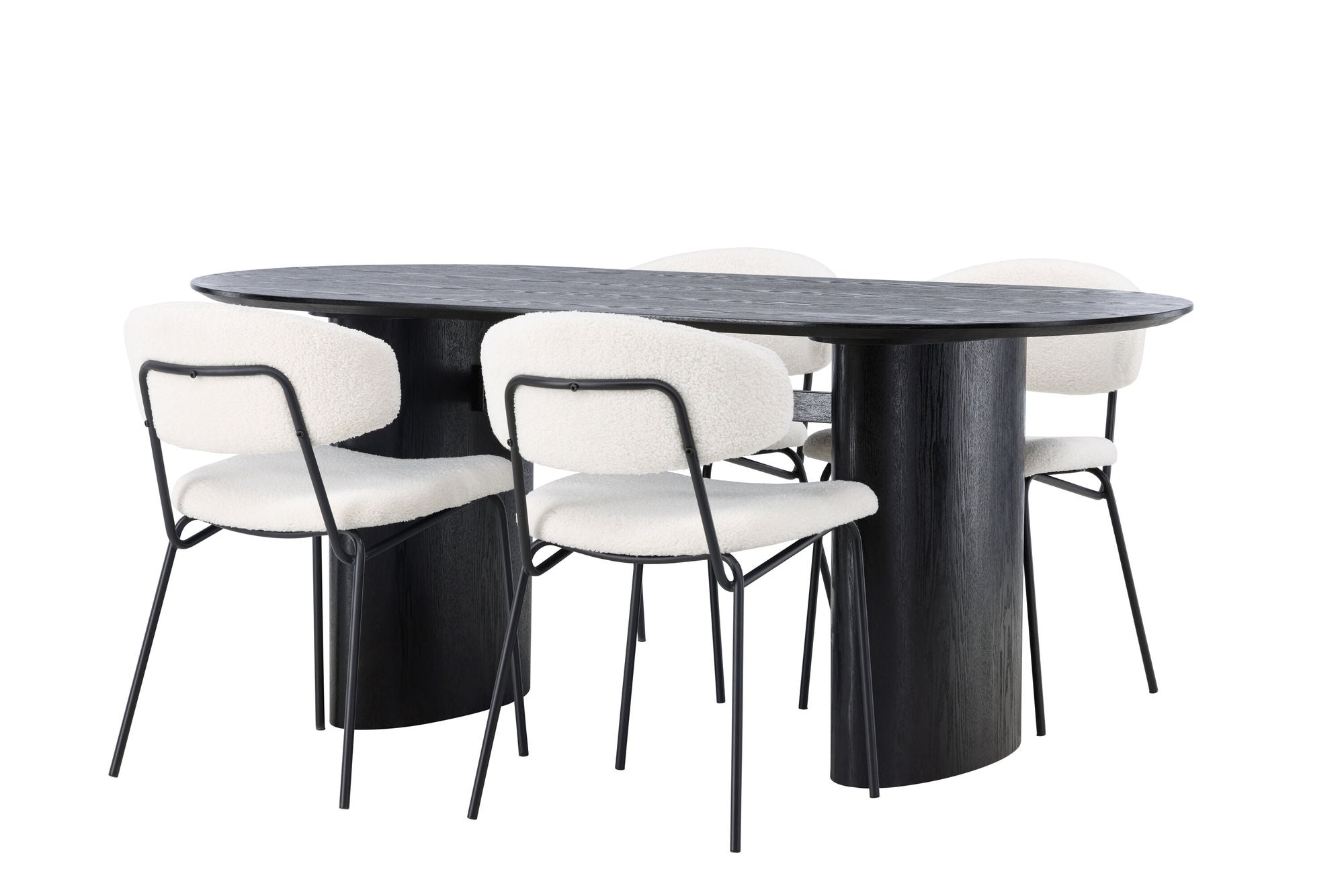 Venture Home Isolde spisebord 180*75 - Black / Black MDF +Chico Spisebordsstol - Black / White Boucle _4