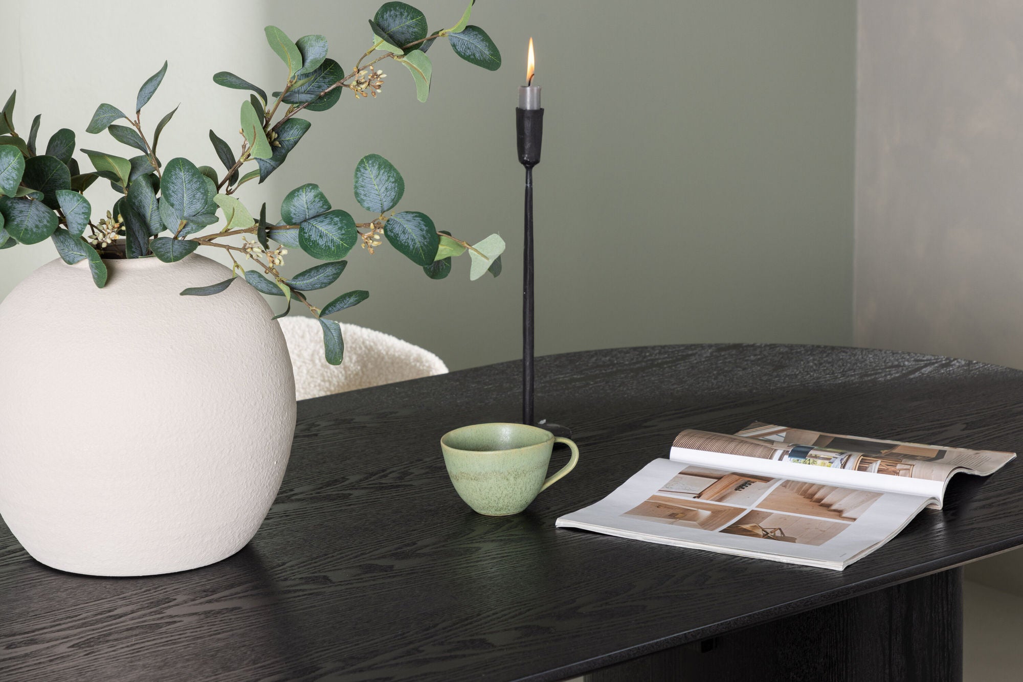 Venture Home Isolde spisebord 180*75 - Black / Black MDF +Chico Spisebordsstol - Black / White Boucle _4