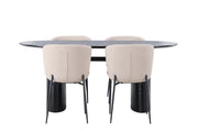 Venture Home Isolde spisebord 180*75 - Black / Black MDF +Modesto Spisebordsstol - Beige / Beige Boucle _4