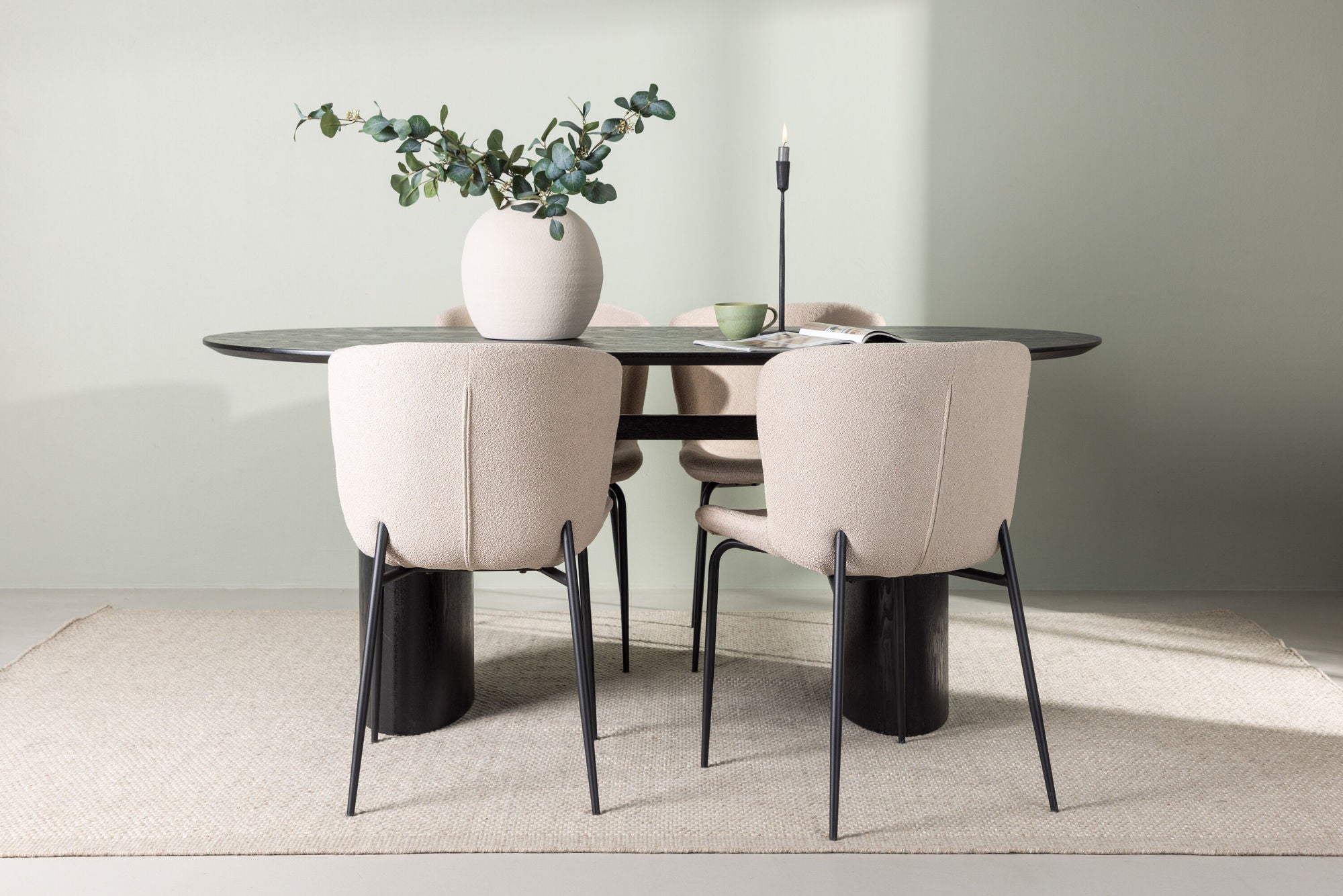 Venture Home Isolde spisebord 180*75 - Black / Black MDF +Modesto Spisebordsstol - Beige / Beige Boucle _4