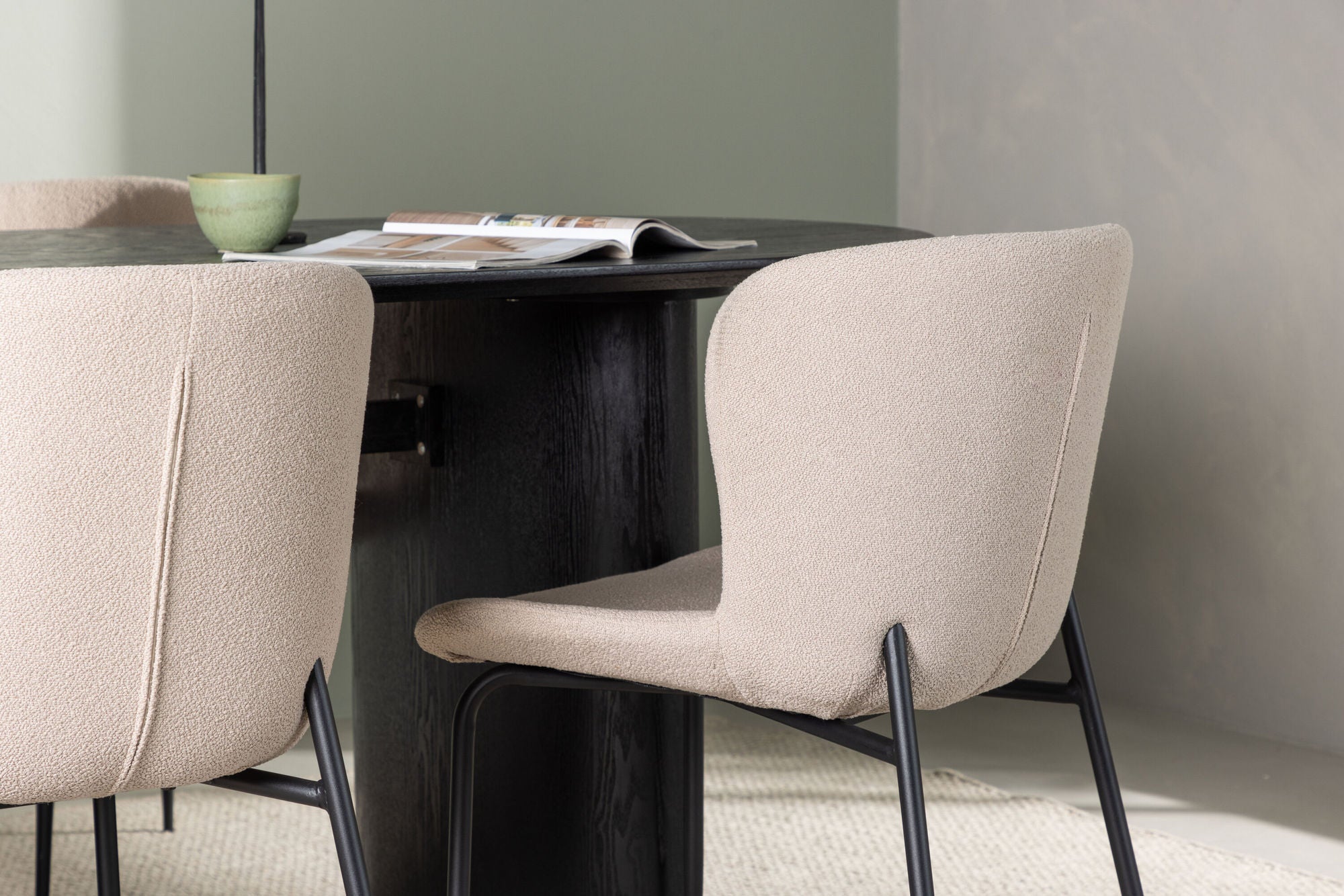 Venture Home Isolde spisebord 180*75 - Black / Black MDF +Modesto Spisebordsstol - Beige / Beige Boucle _4