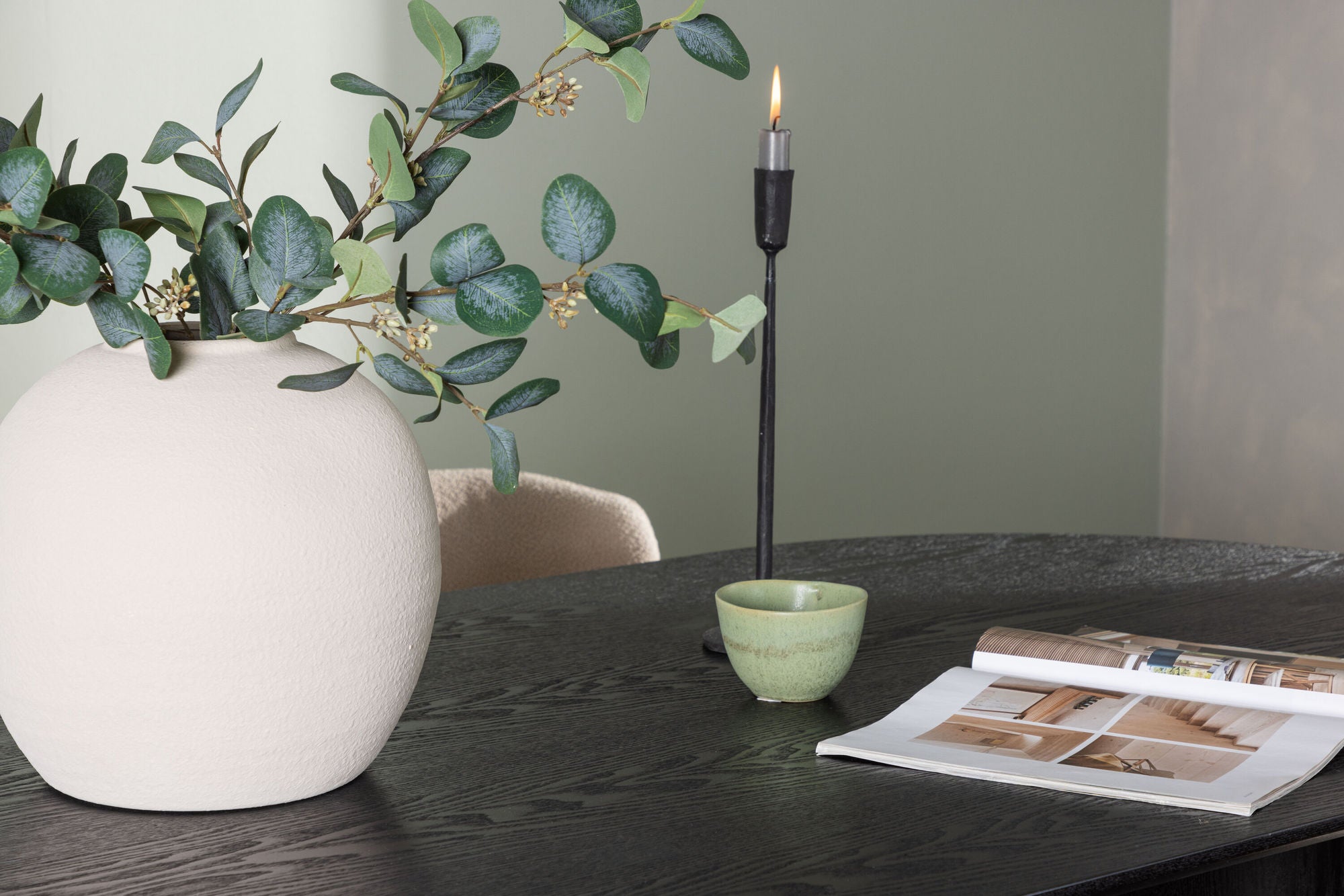 Venture Home Isolde spisebord 180*75 - Black / Black MDF +Modesto Spisebordsstol - Beige / Beige Boucle _4
