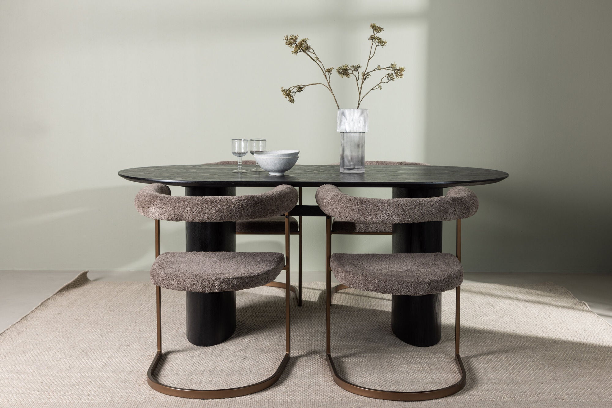 Venture Home Isolde spisebord 180*75 - Black / Black MDF +Morning Spisebordsstol - Black / Black Boucle _4