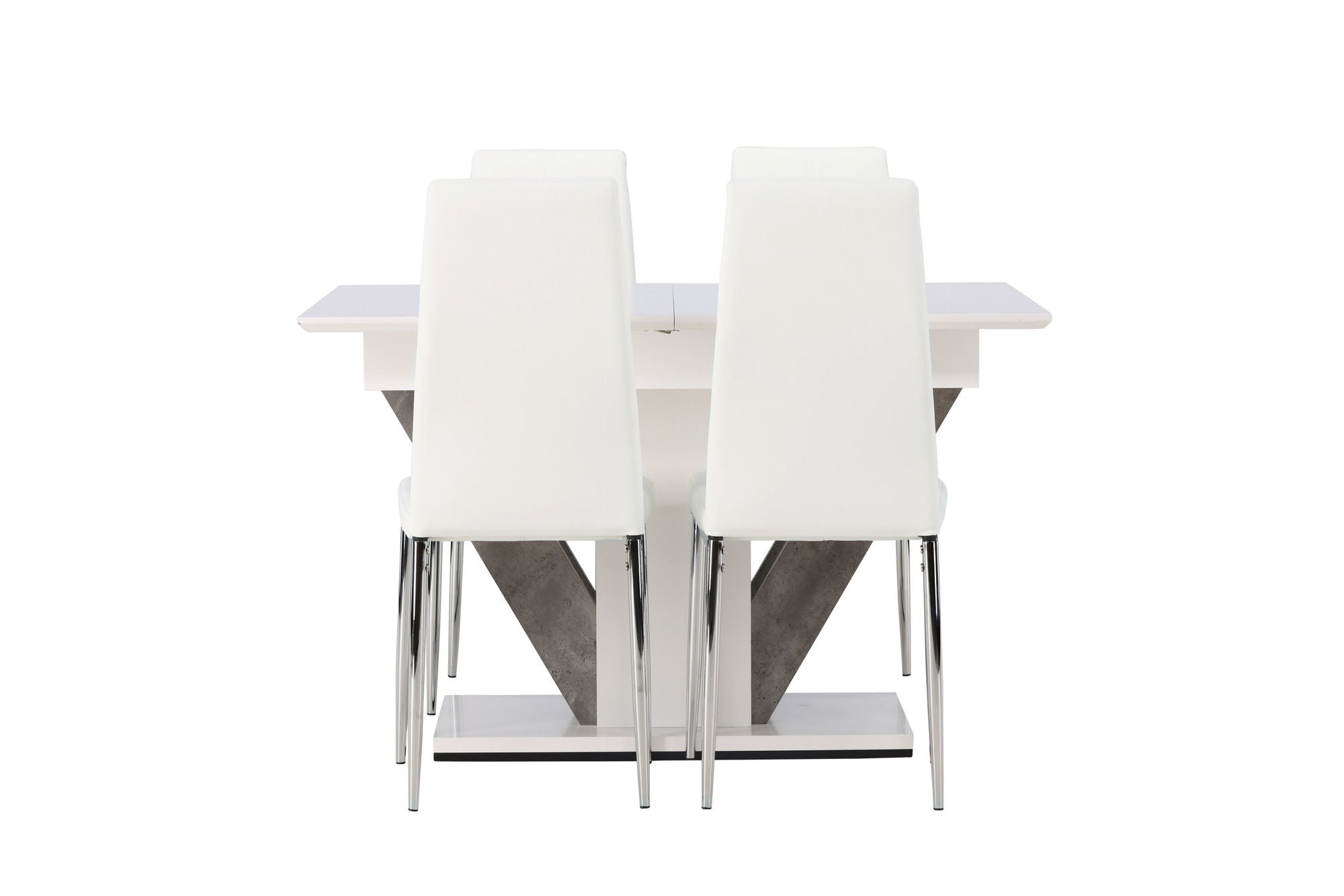 Venture Home Disa spisebord 120/160*80 - White / Grey MDF +Pastill Spisebordsstol - Silver / White PU _4