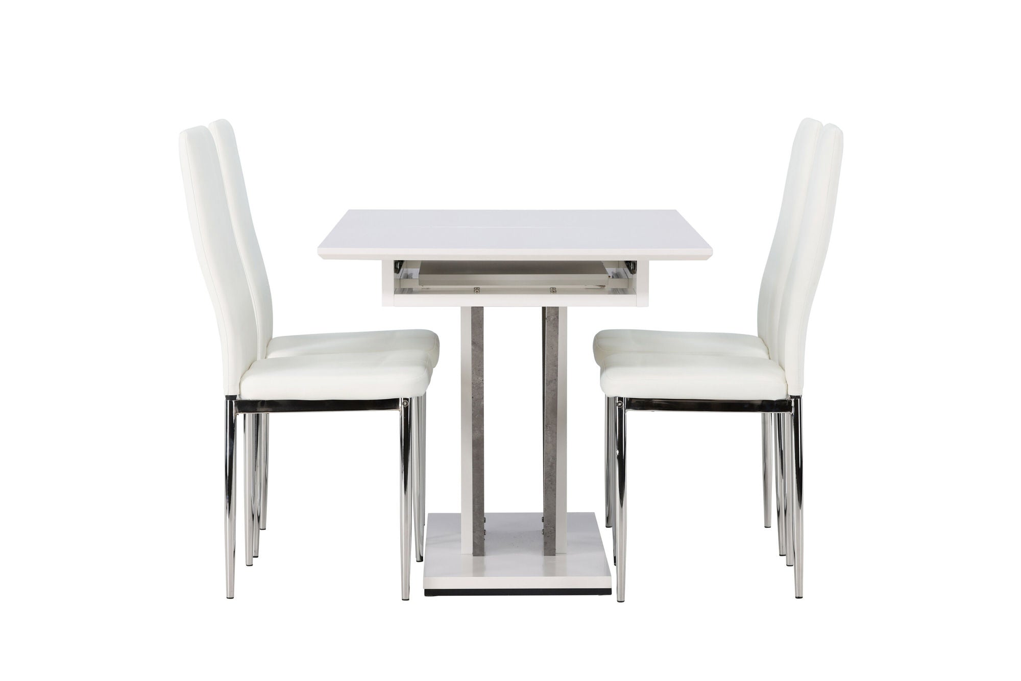 Venture Home Disa spisebord 120/160*80 - White / Grey MDF +Pastill Spisebordsstol - Silver / White PU _4