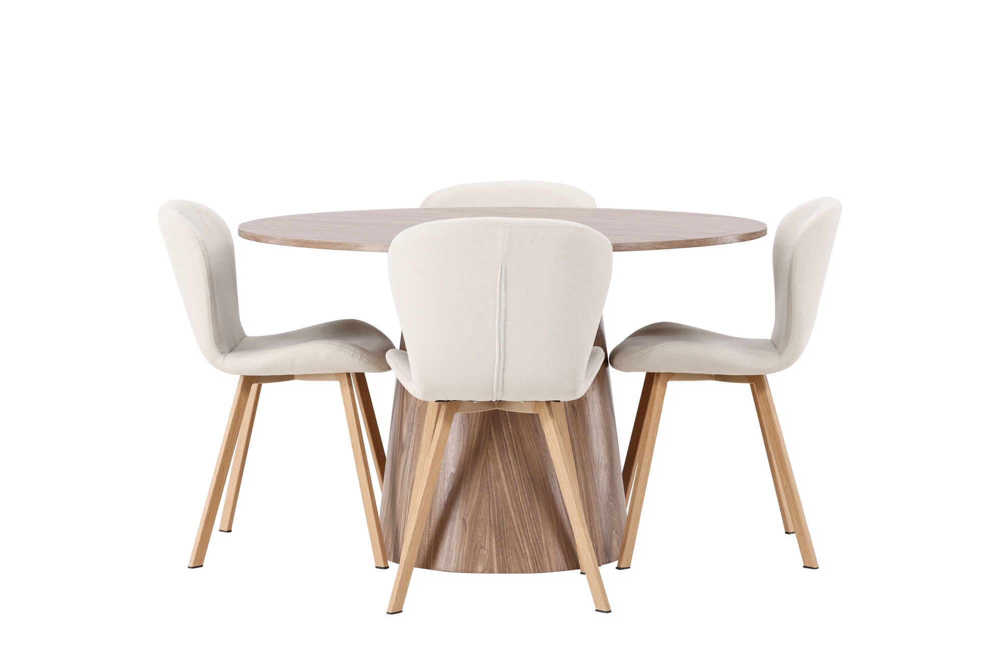 Venture Home Lanzo spisebord φ120 - Natural / Natural MDF +Lilja Spisebordsstol - Oaklook / Beige Fabric _4