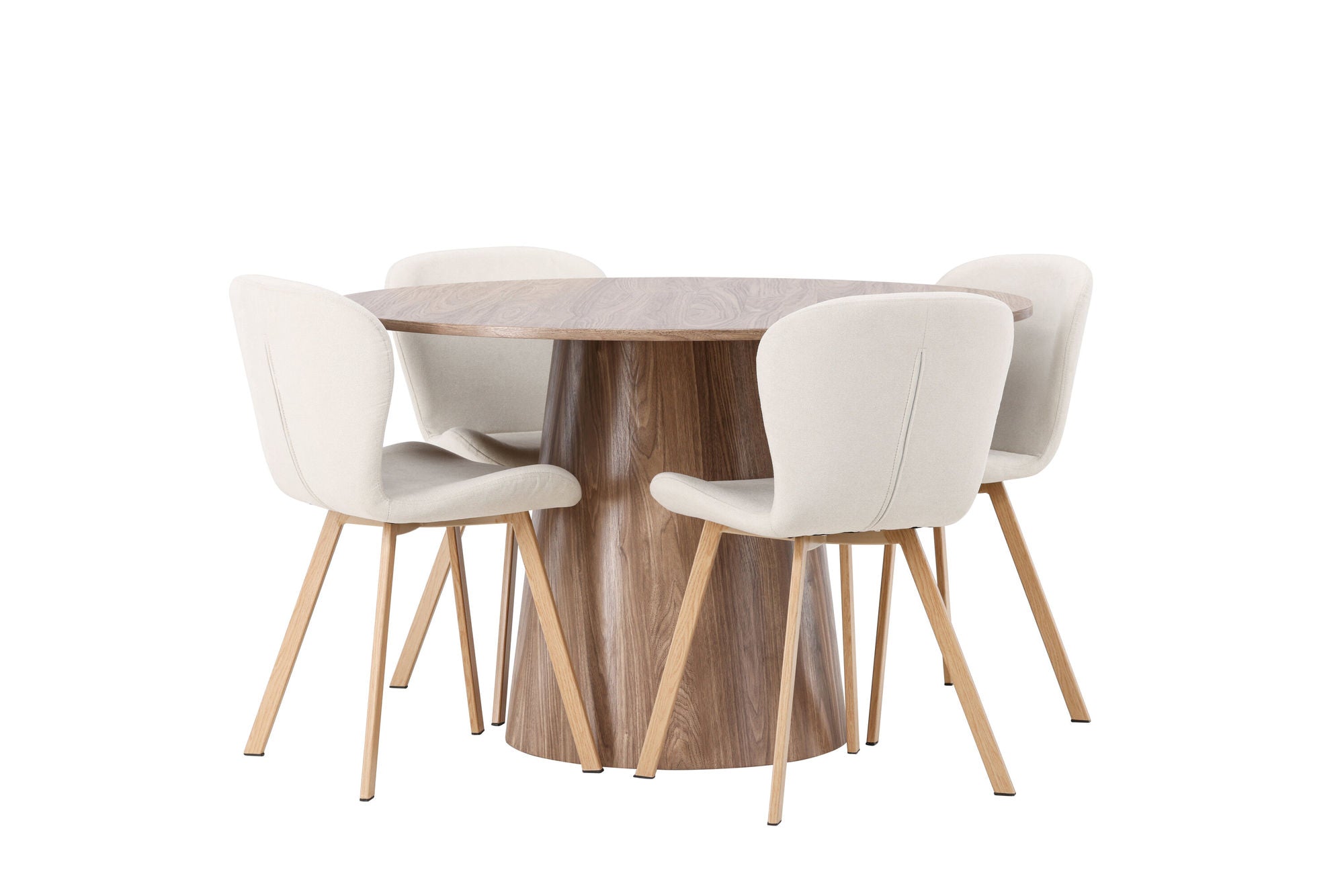 Venture Home Lanzo spisebord φ120 - Natural / Natural MDF +Lilja Spisebordsstol - Oaklook / Beige Fabric _4