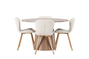 Venture Home Lanzo spisebord φ120 - Natural / Natural MDF +Lilja Spisebordsstol - Oaklook / Beige Fabric _4