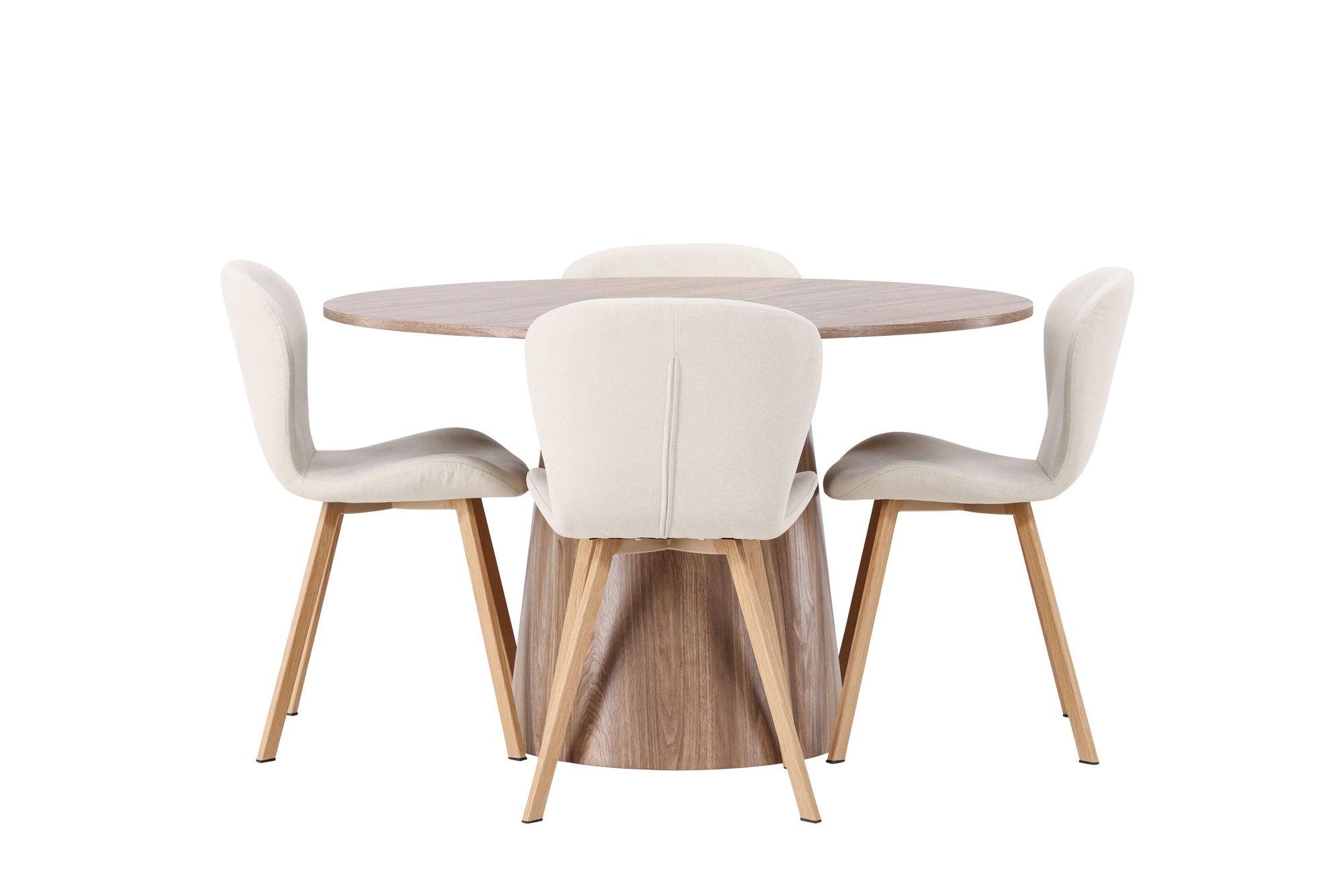 Venture Home Lanzo spisebord φ120 - Natural / Natural MDF +Lilja Spisebordsstol - Oaklook / Beige Fabric _4