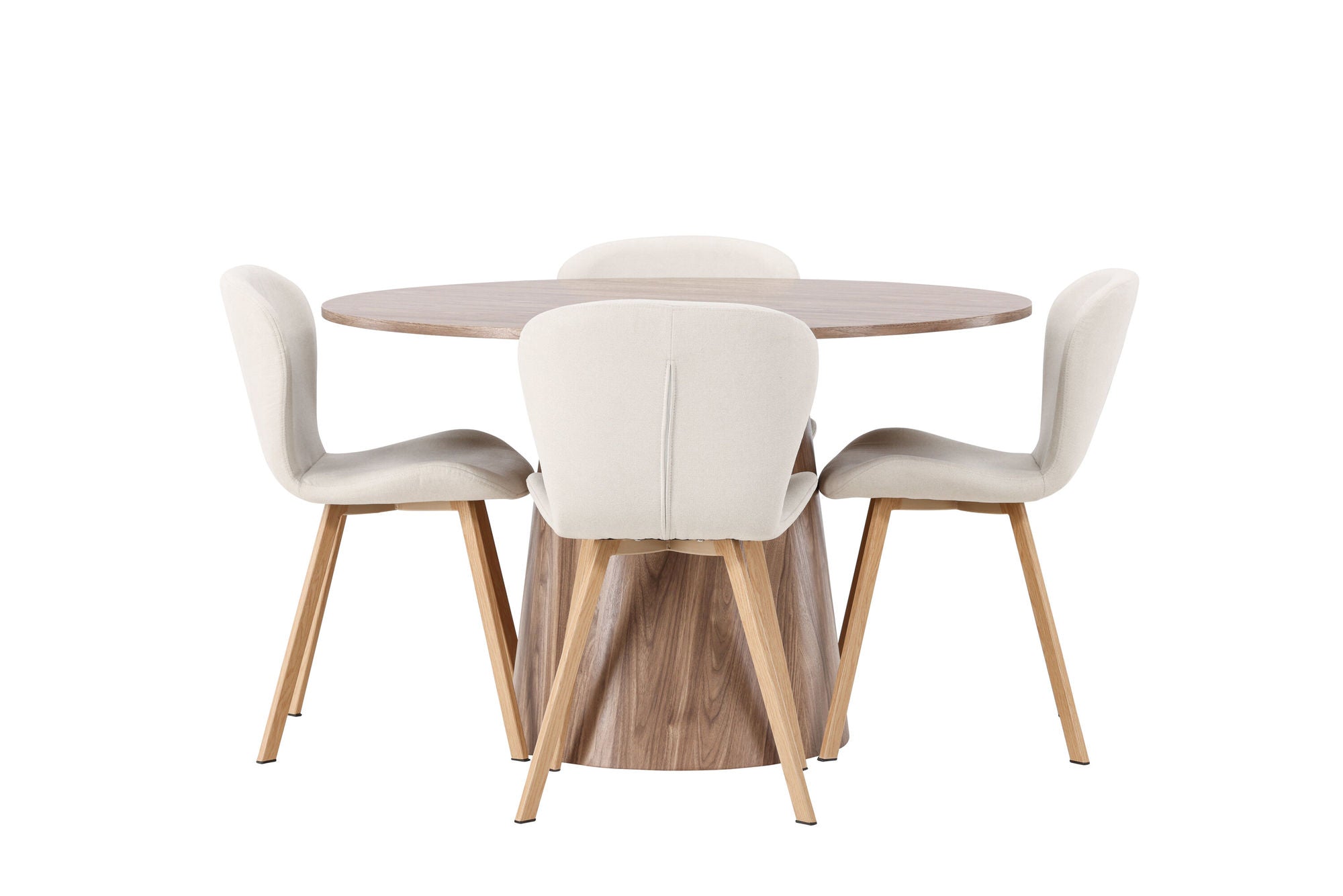 Venture Home Lanzo spisebord φ120 - Natural / Natural MDF +Lilja Spisebordsstol - Oaklook / Beige Fabric _4