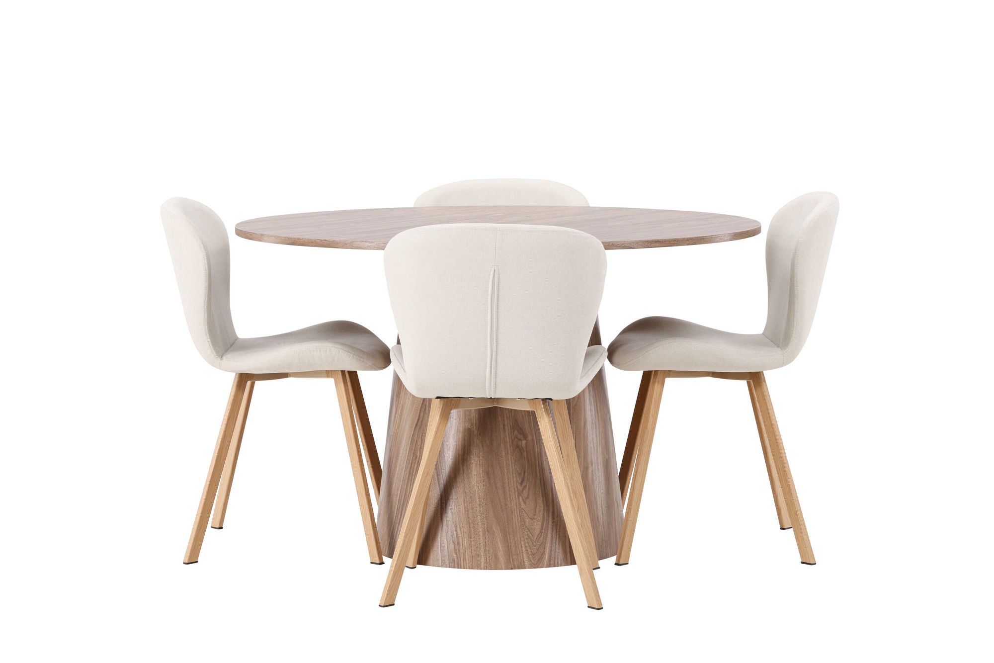Venture Home Lanzo spisebord φ120 - Natural / Natural MDF +Lilja Spisebordsstol - Oaklook / Beige Fabric _4