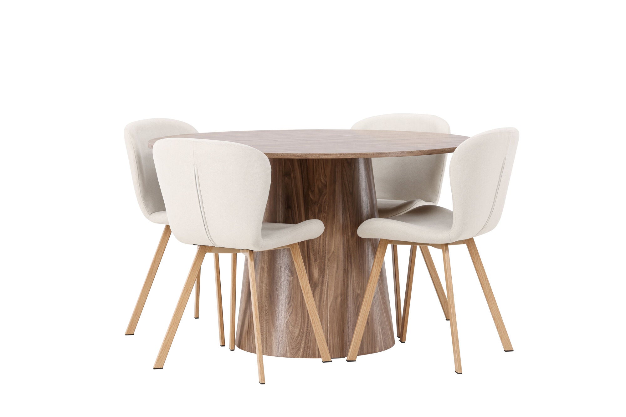 Venture Home Lanzo spisebord φ120 - Natural / Natural MDF +Lilja Spisebordsstol - Oaklook / Beige Fabric _4