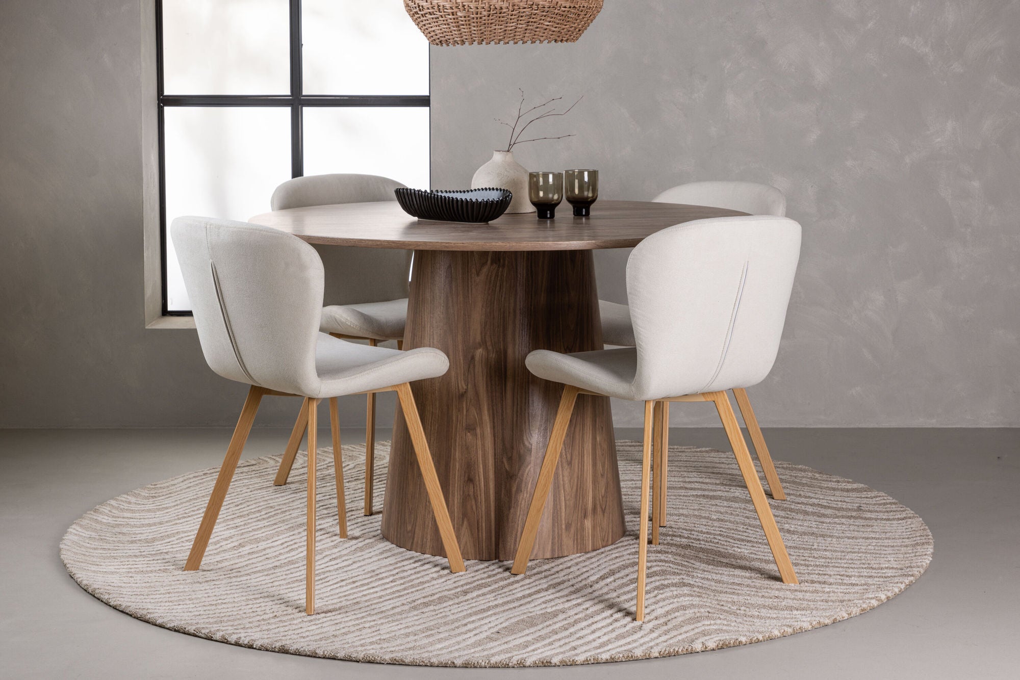 Venture Home Lanzo spisebord φ120 - Natural / Natural MDF +Lilja Spisebordsstol - Oaklook / Beige Fabric _4