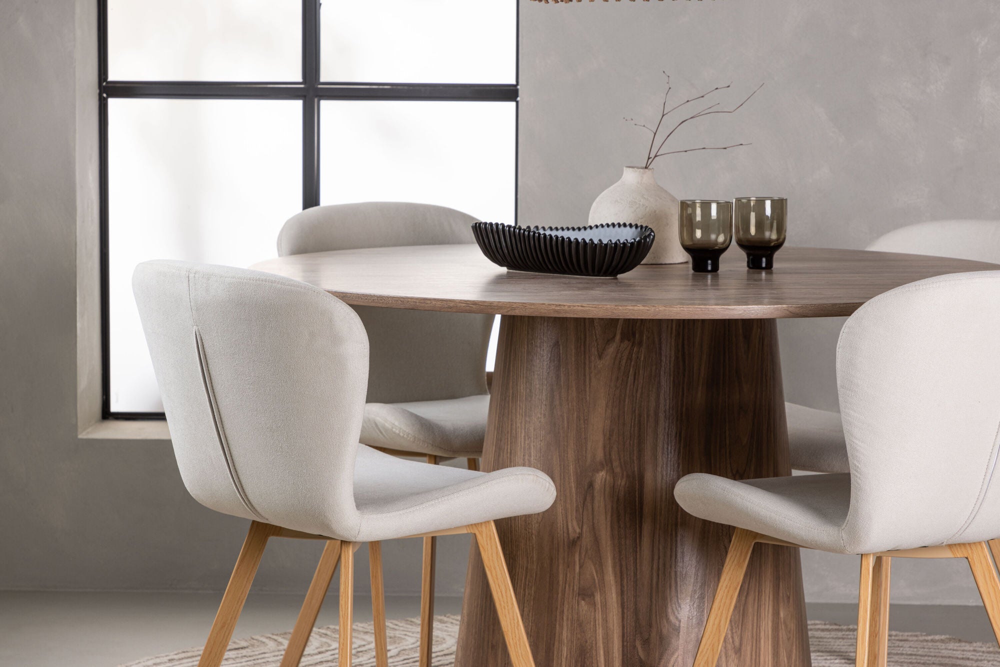 Venture Home Lanzo spisebord φ120 - Natural / Natural MDF +Lilja Spisebordsstol - Oaklook / Beige Fabric _4