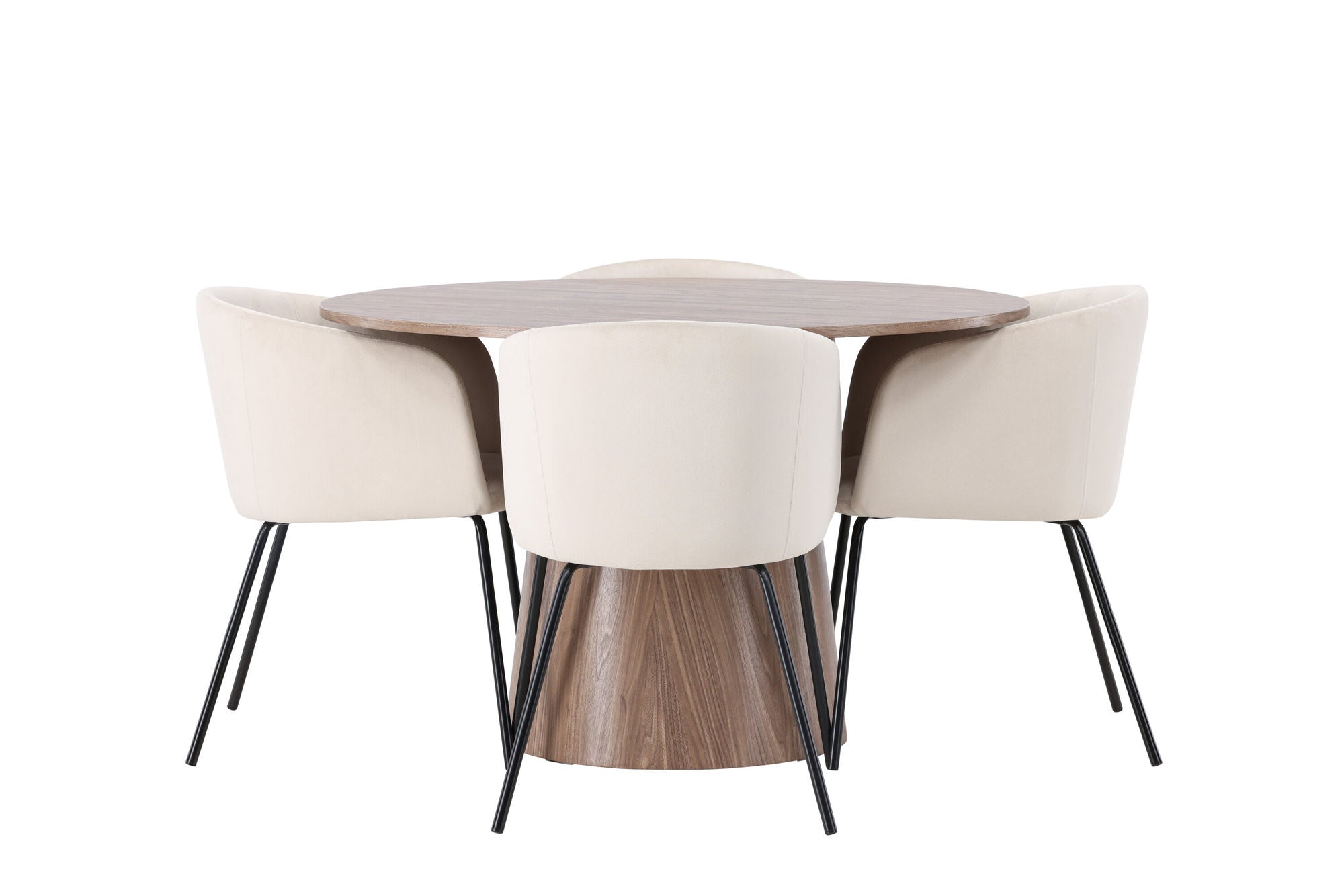 Venture Home Lanzo spisebord φ120 - Natural / Natural MDF +Berit stol - Black / Beige Velvet _4