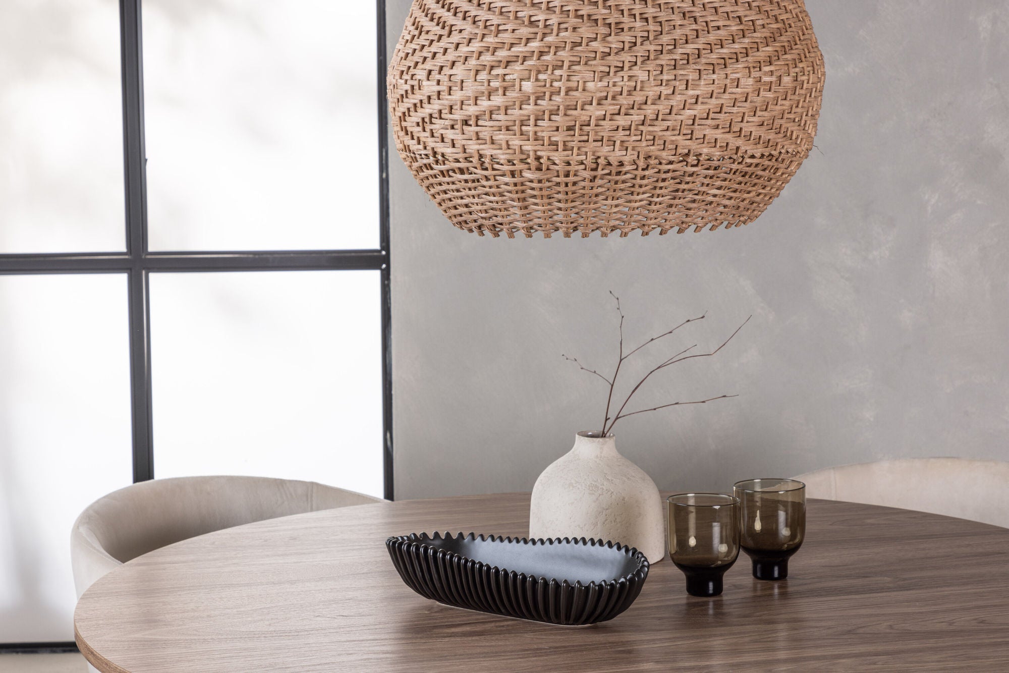Venture Home Lanzo spisebord φ120 - Natural / Natural MDF +Berit stol - Black / Beige Velvet _4