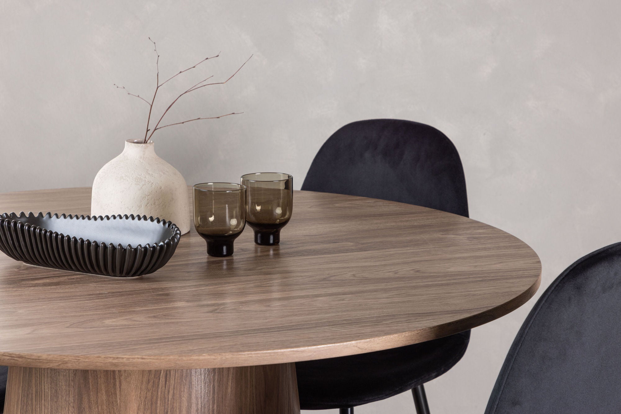 Venture Home Lanzo spisebord φ120 - Natural / Natural MDF +Polar Spisebordsstol - Black legs / Black Velvet _4
