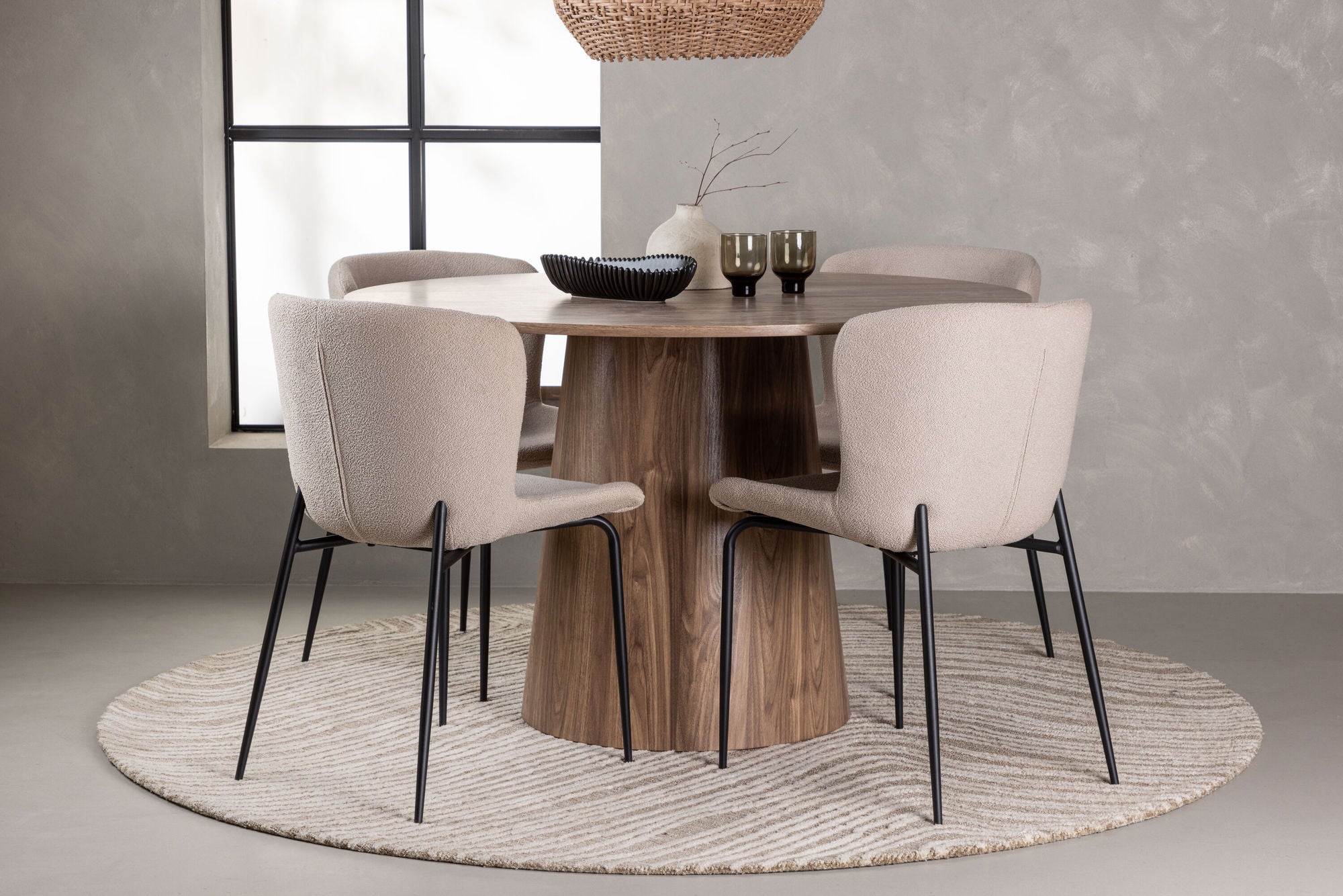 Venture Home Lanzo spisebord φ120 - Natural / Natural MDF +Modesto Spisebordsstol - Beige / Beige Boucle _4