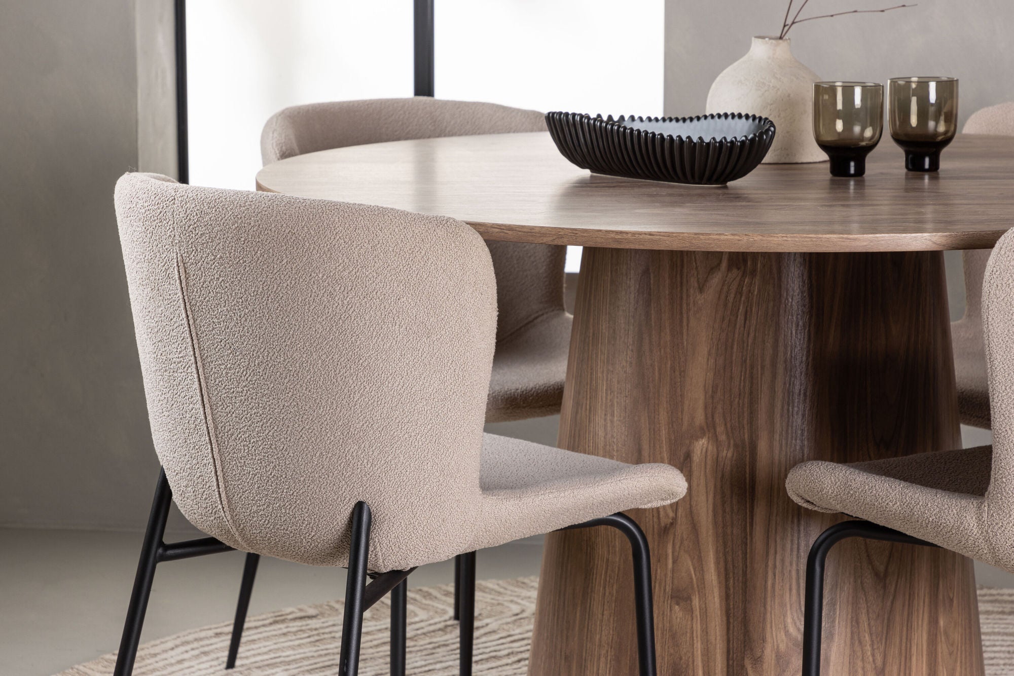 Venture Home Lanzo spisebord φ120 - Natural / Natural MDF +Modesto Spisebordsstol - Beige / Beige Boucle _4