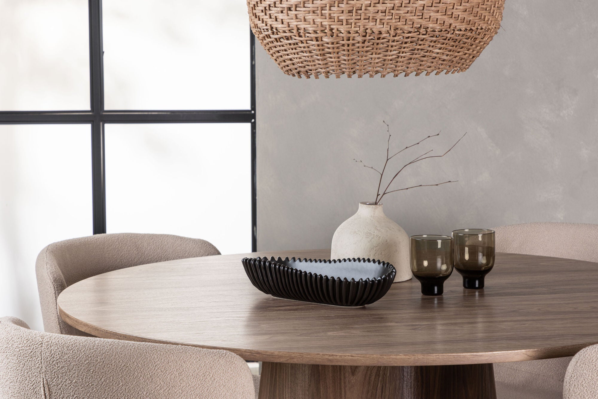 Venture Home Lanzo spisebord φ120 - Natural / Natural MDF +Modesto Spisebordsstol - Beige / Beige Boucle _4