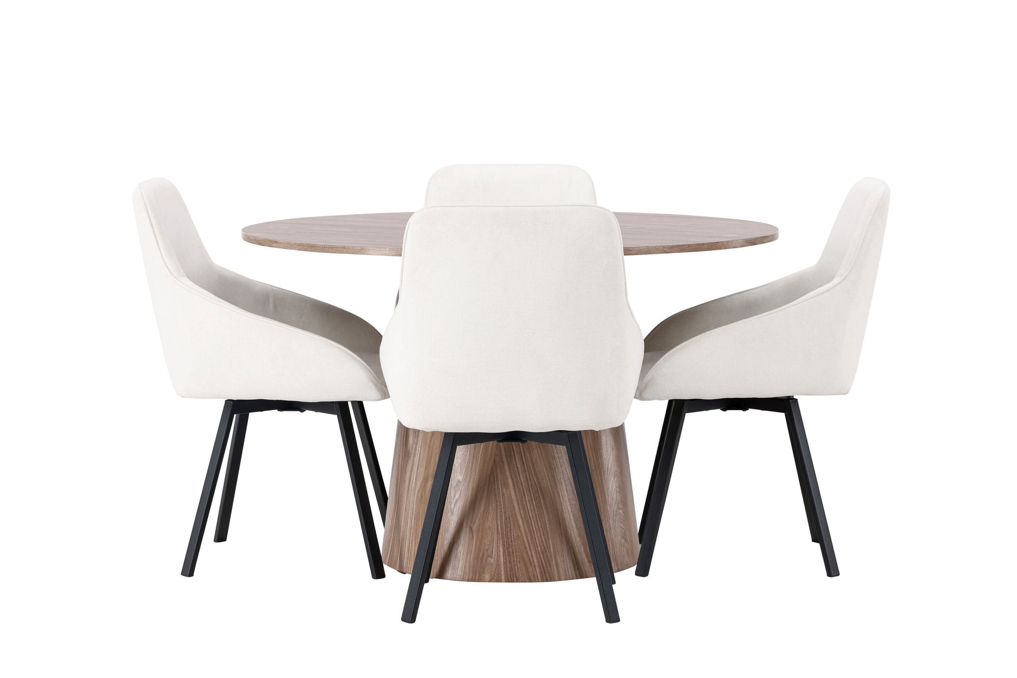 Venture Home Lanzo spisebord φ120 - Natural / Natural MDF +Rosie Spisebordsstol - Black / Beige Fabric _4
