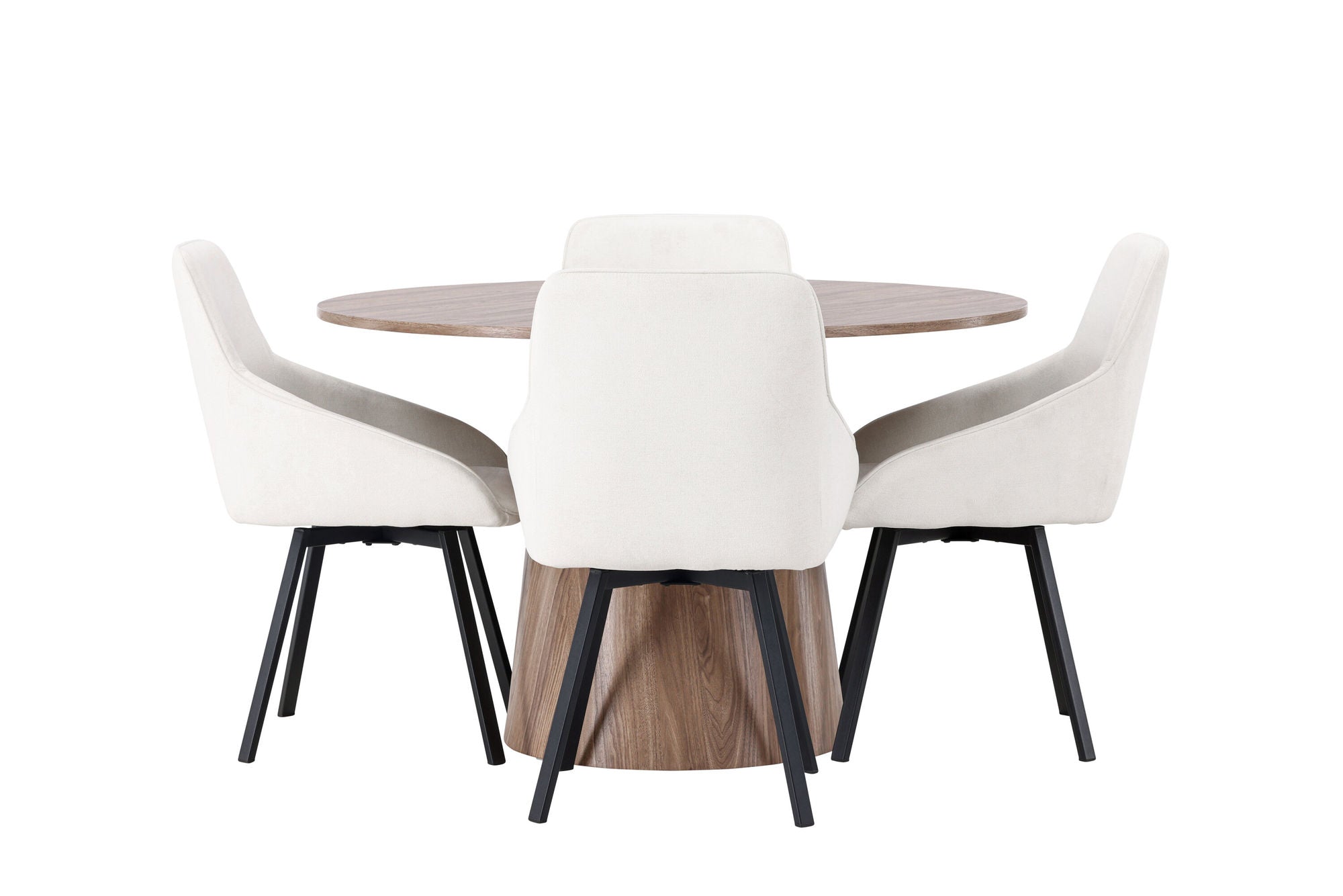 Venture Home Lanzo spisebord φ120 - Natural / Natural MDF +Rosie Spisebordsstol - Black / Beige Fabric _4