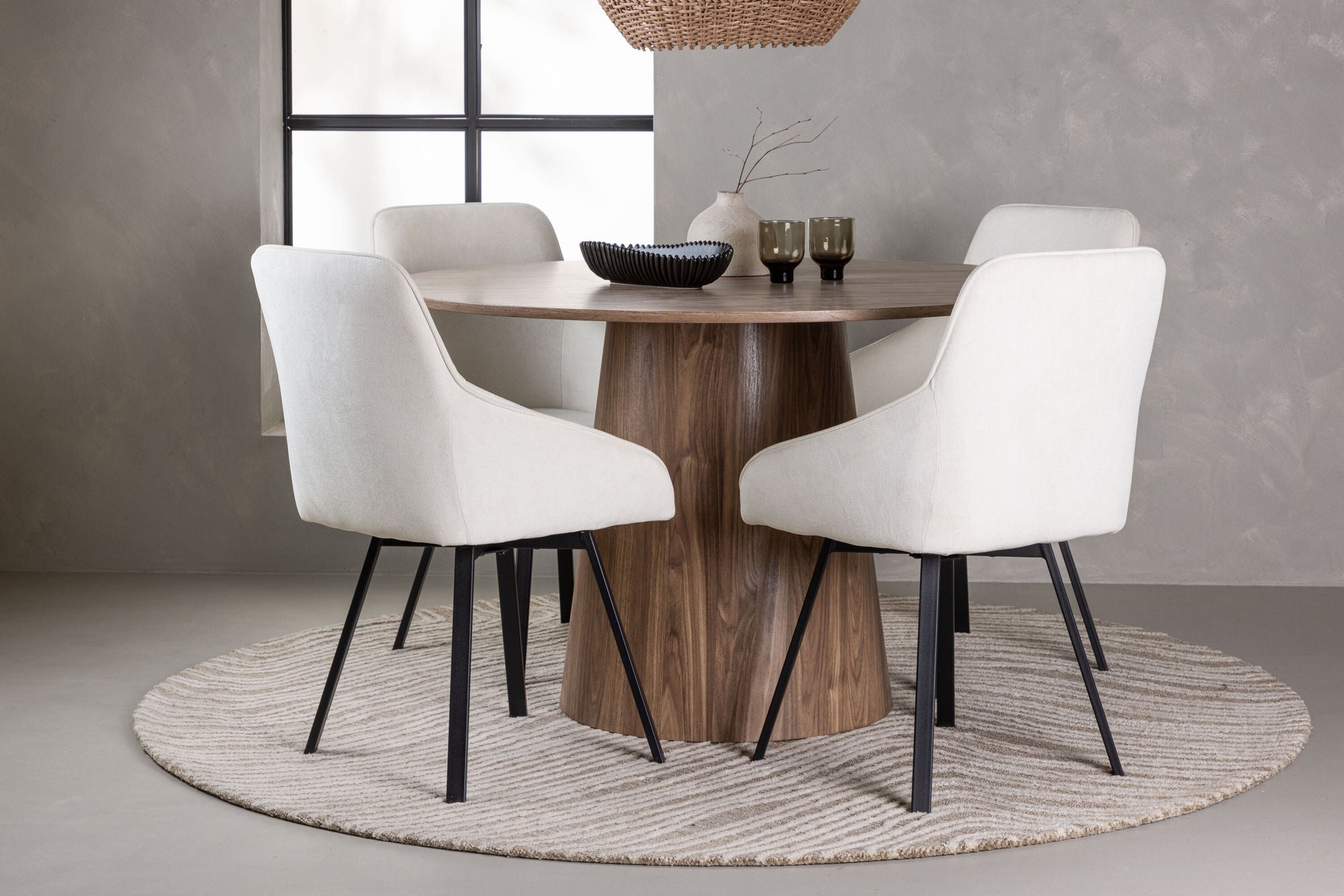 Venture Home Lanzo spisebord φ120 - Natural / Natural MDF +Rosie Spisebordsstol - Black / Beige Fabric _4