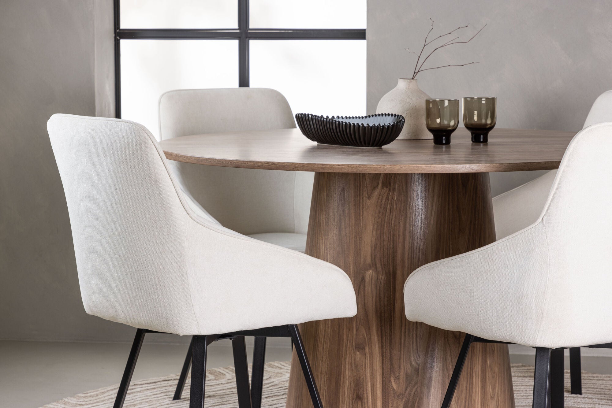 Venture Home Lanzo spisebord φ120 - Natural / Natural MDF +Rosie Spisebordsstol - Black / Beige Fabric _4